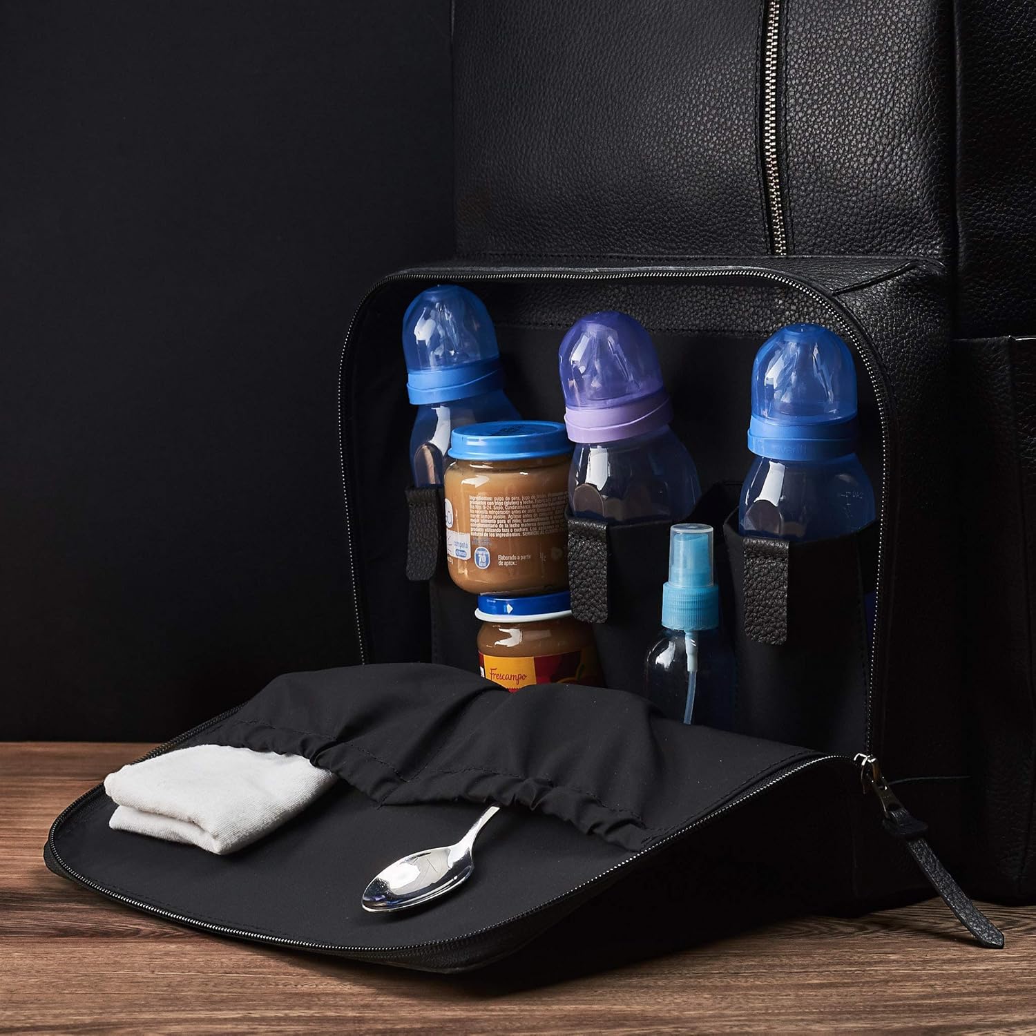 Capra Leather Black Diaper Bag Backpack