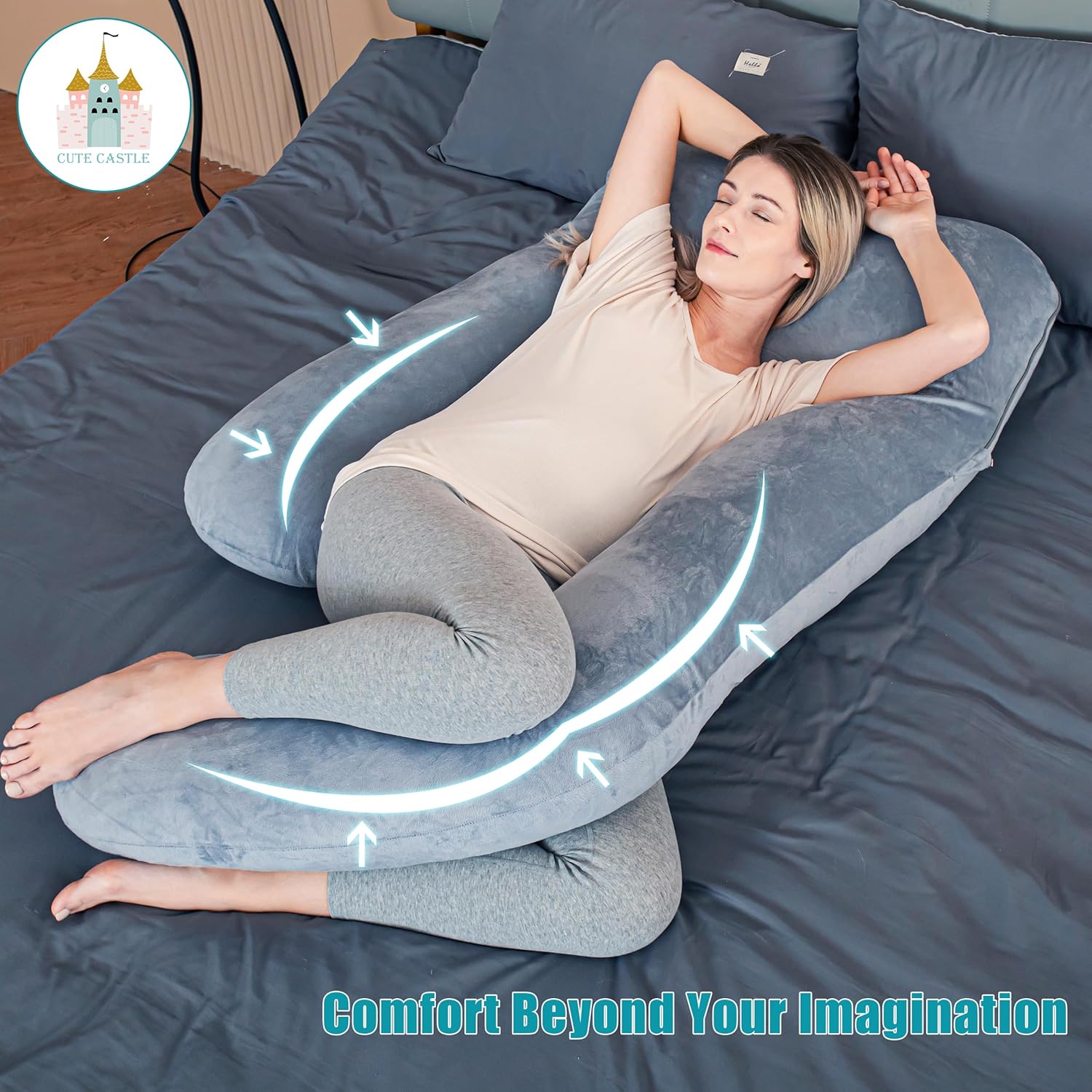 Cute Castle Pregnancy Pillow - 57 Inch U-Shape Comfort Pillow