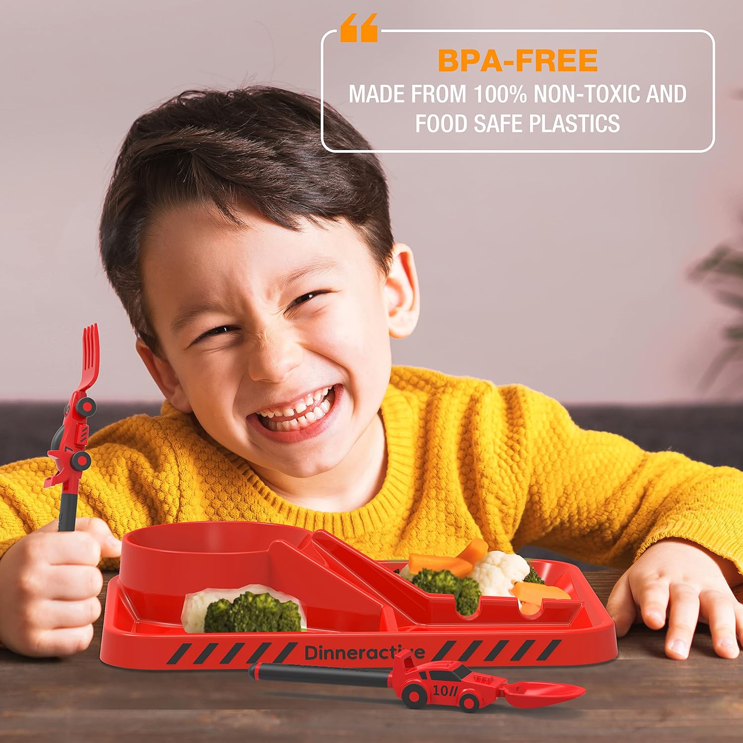 Dinneractive Kids 3PC Red Race Car Plates Set