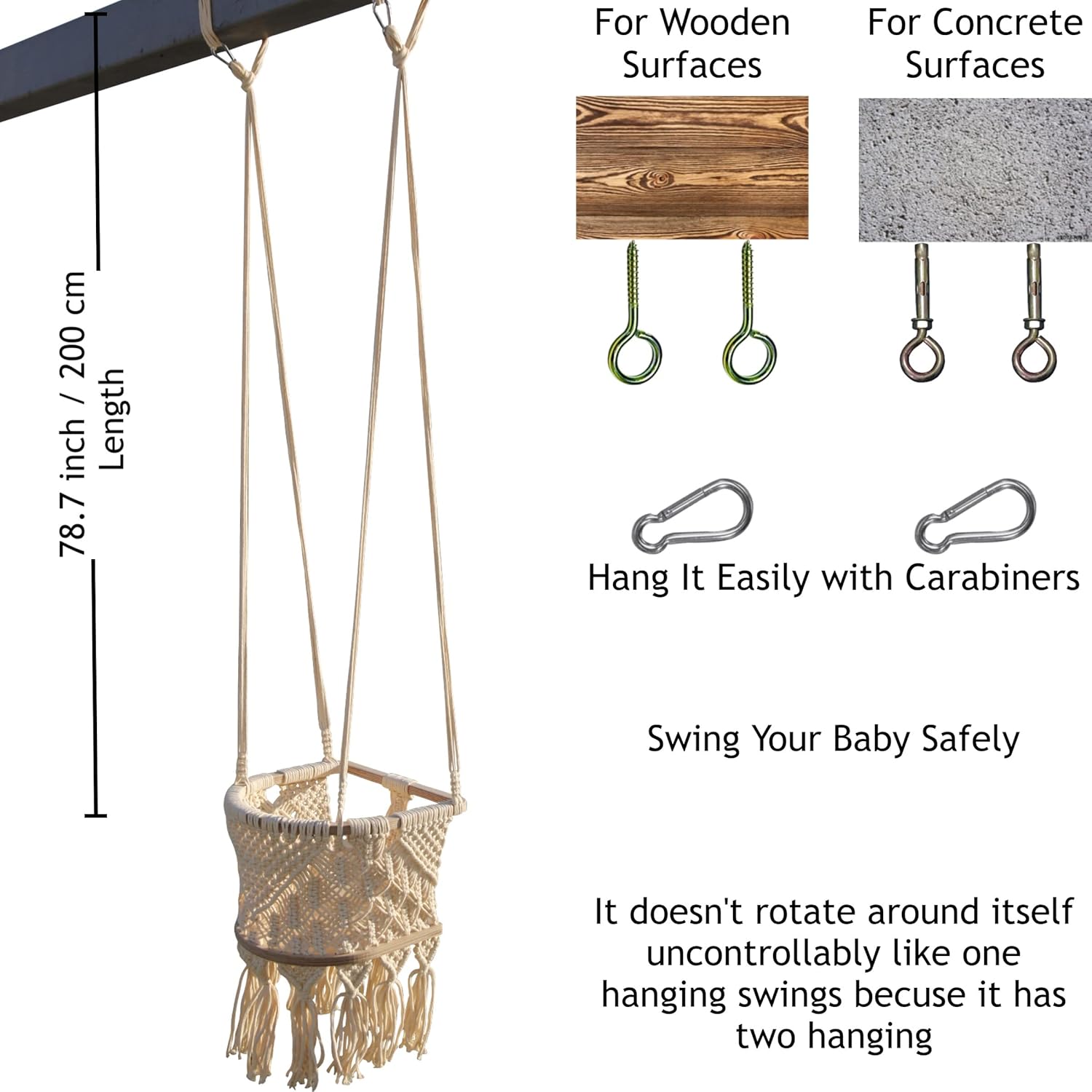 Macrame Baby Swing Chair with Cushion and Storage Bag
