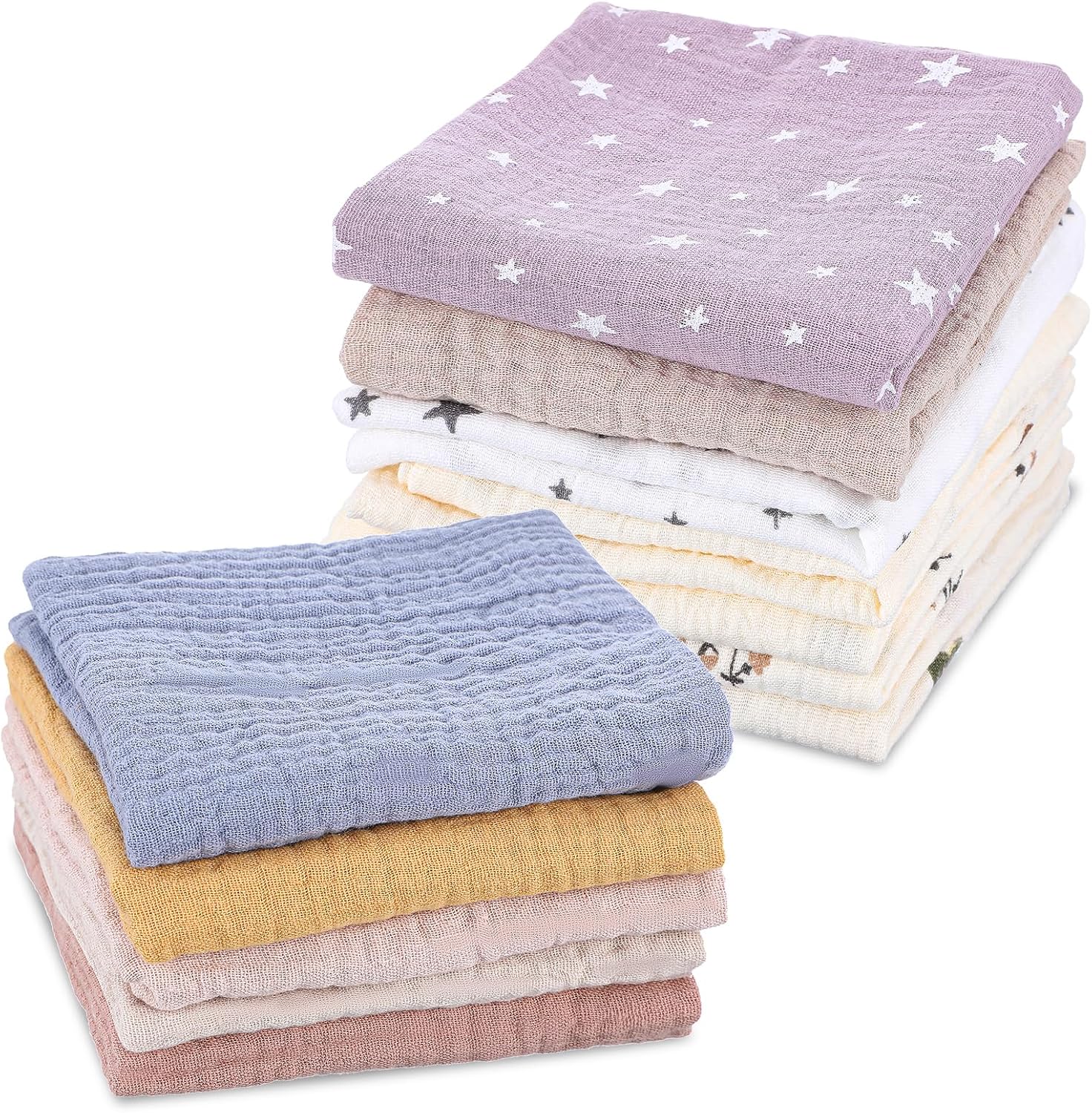 12Pcs Baby Muslin Washcloths Set for Newborn and Kids