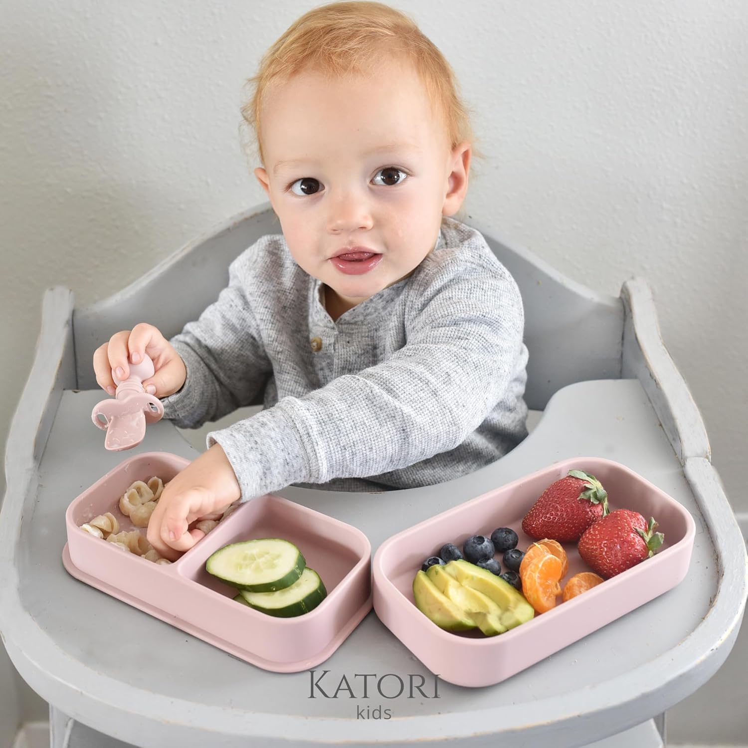 KATORI Kids Suction Plate Set 5PC Travel Baby Plates with Bag