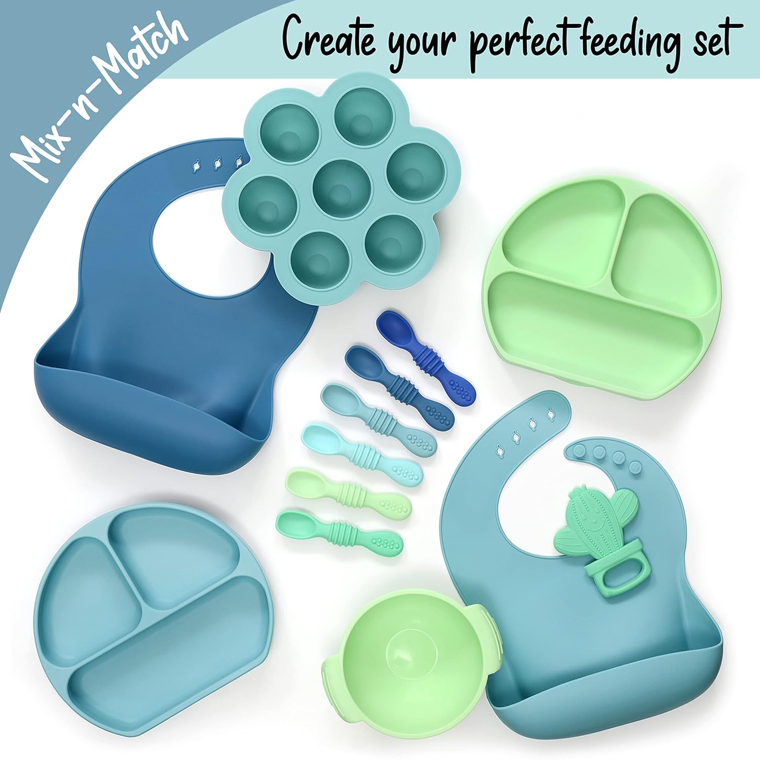 PrimaStella Unbreakable Silicone Bowl and Chew Spoon Set for Babies Toddlers Blue