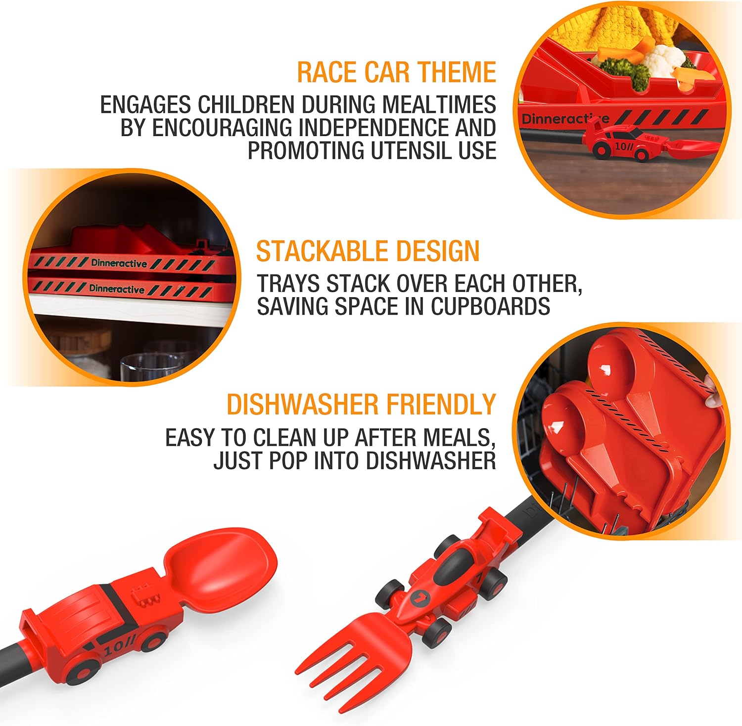 Dinneractive Kids 3PC Red Race Car Plates Set