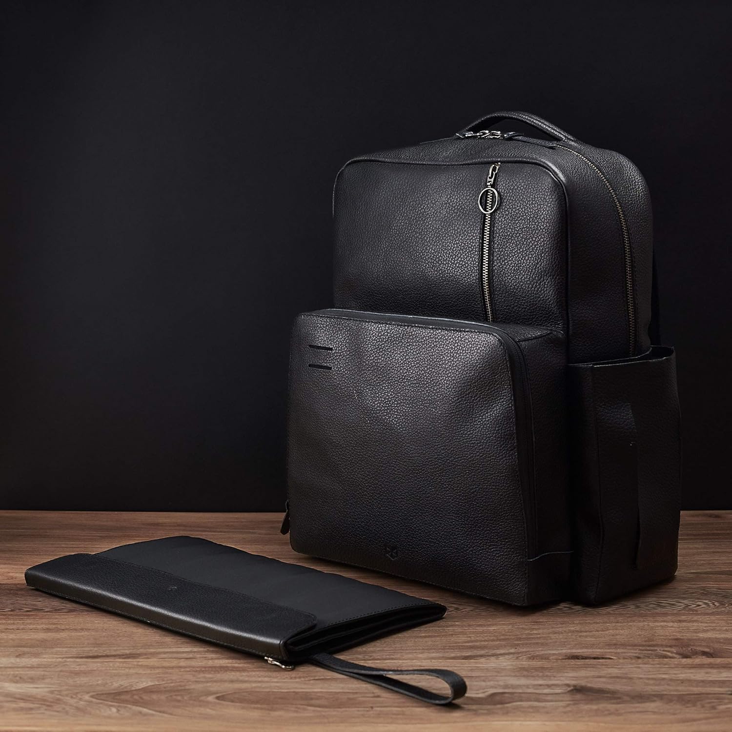 Capra Leather Black Diaper Bag Backpack