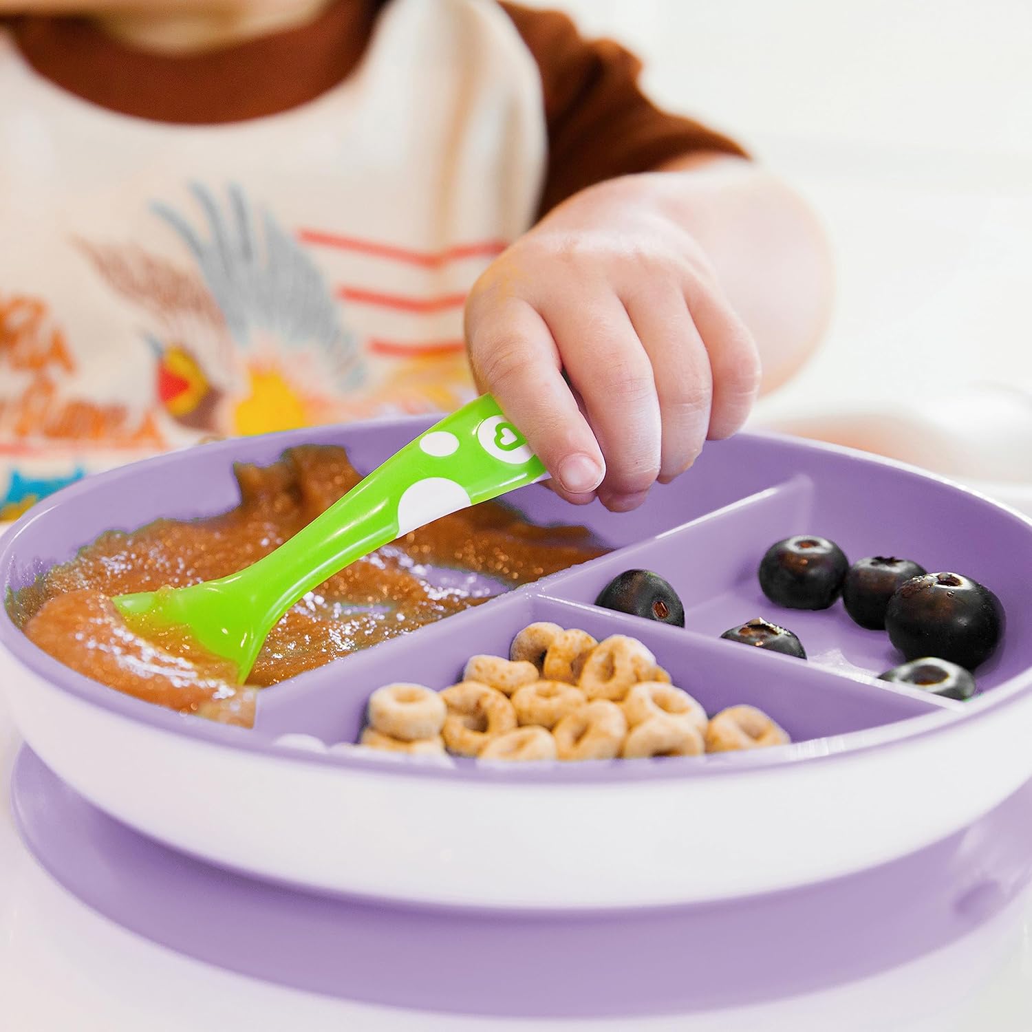 Munchkin Stay Put Suction Plates for Baby Toddler 3 Sections Pink Purple