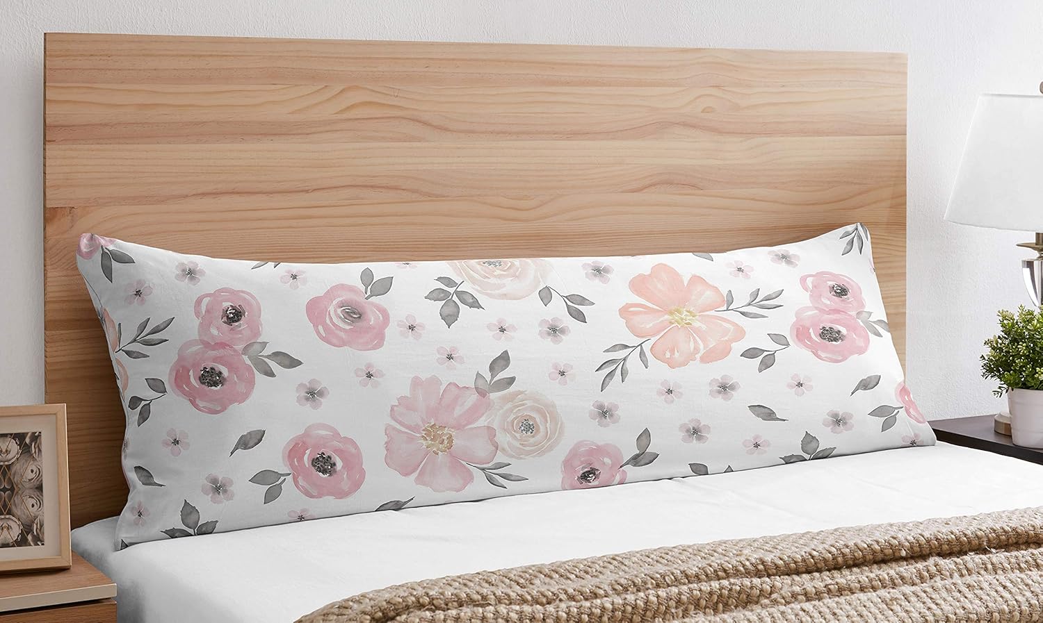 Sweet Jojo Designs Boho Floral Body Pillow Cover 54x20in
