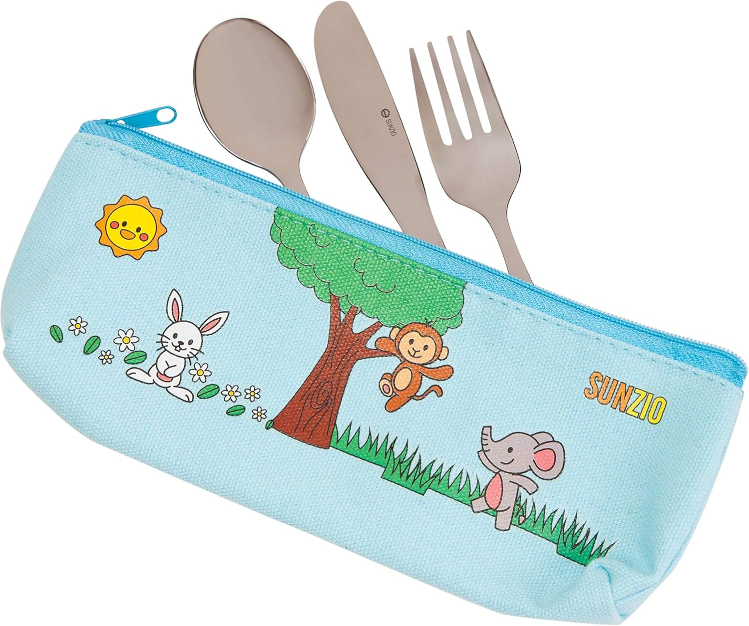 SUNZIO 12-Piece Kids Silverware Set with Travel Case
