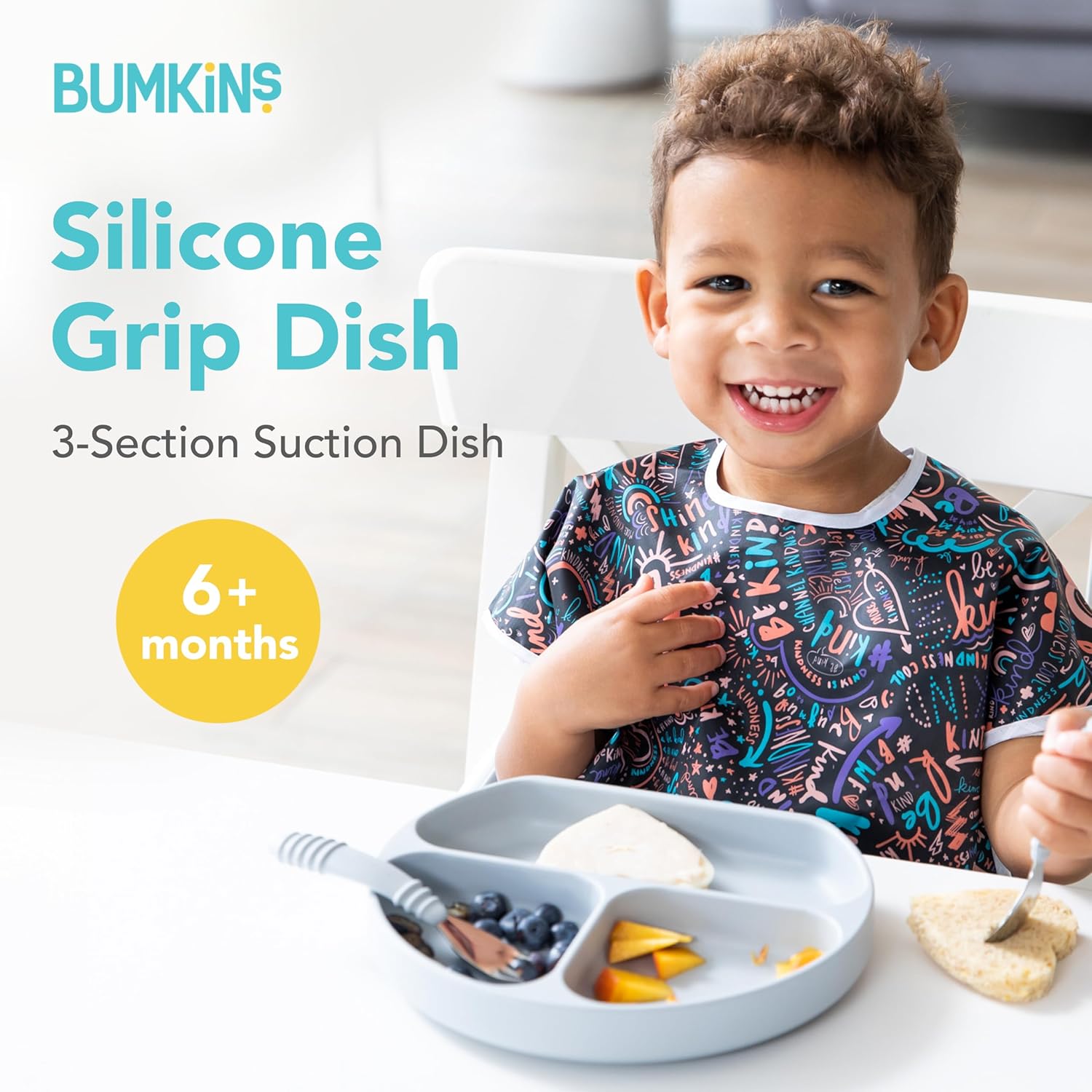 Bumkins Toddler Suction Plate with Divided Grip Gray 1