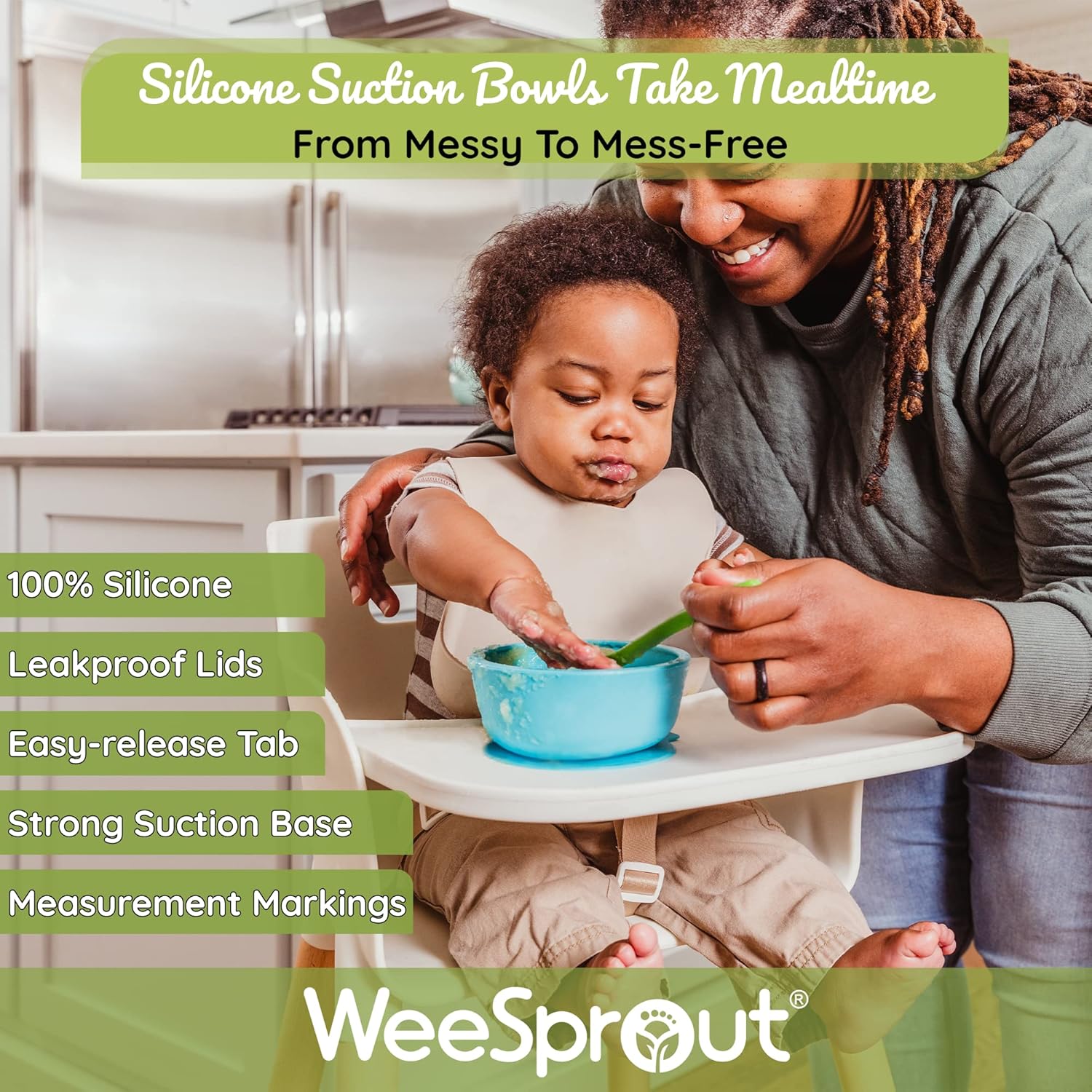 WeeSprout Suction Bowls Set of 2 - Leak Proof Dishwasher Safe