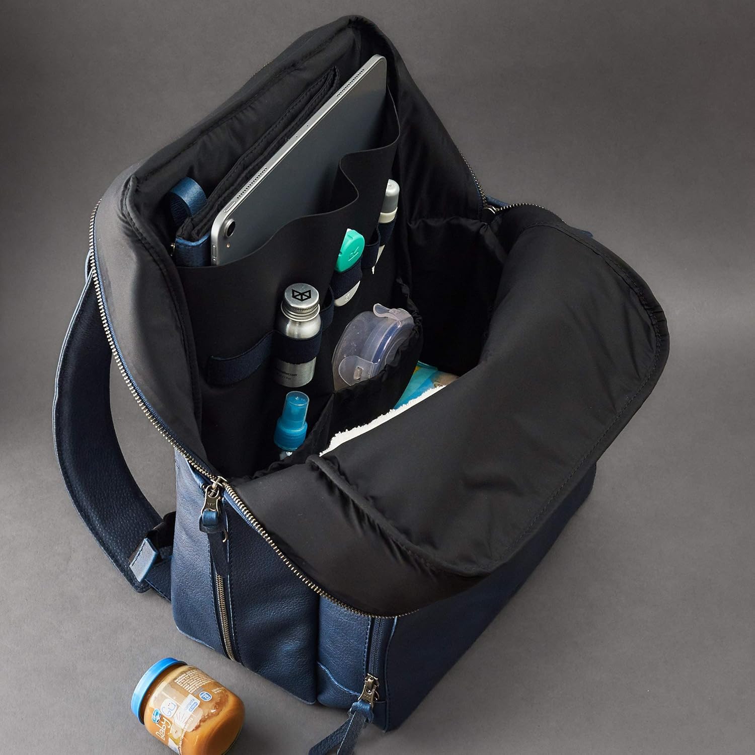 Capra Leather Blue Diaper Bag Backpack Multi Functional with Changing Pad
