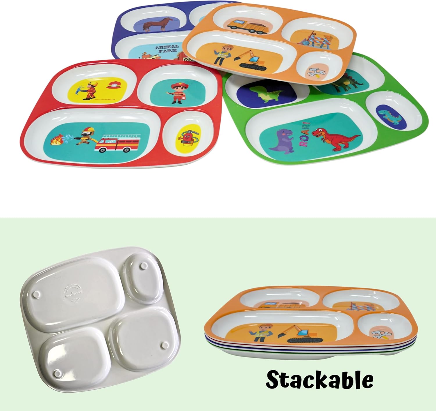 4Es Novelty Set of 4 Melamine Dinner Plates for Kids