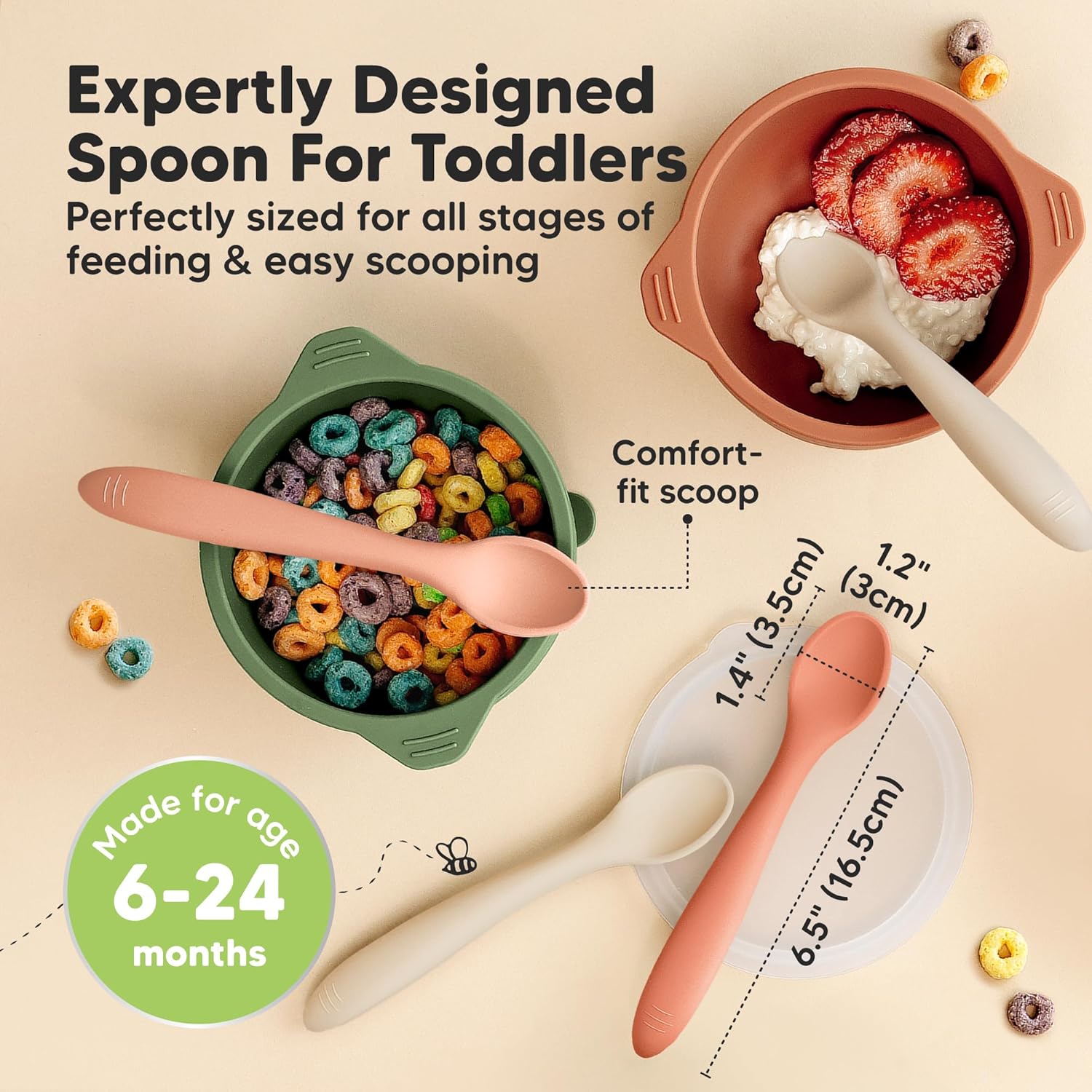 KeaBabies 3-Pack Silicone Baby Spoons for Self-Feeding
