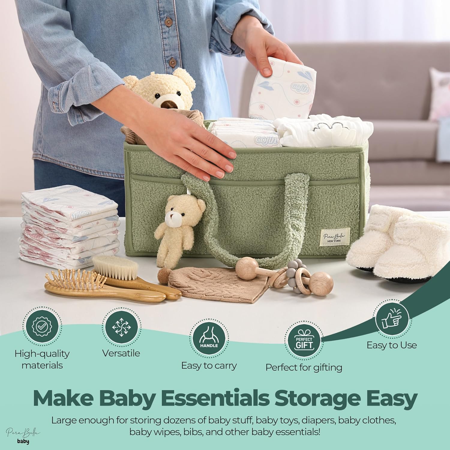 PeraBella Diaper Caddy Organizer with Teddy Bear Charm