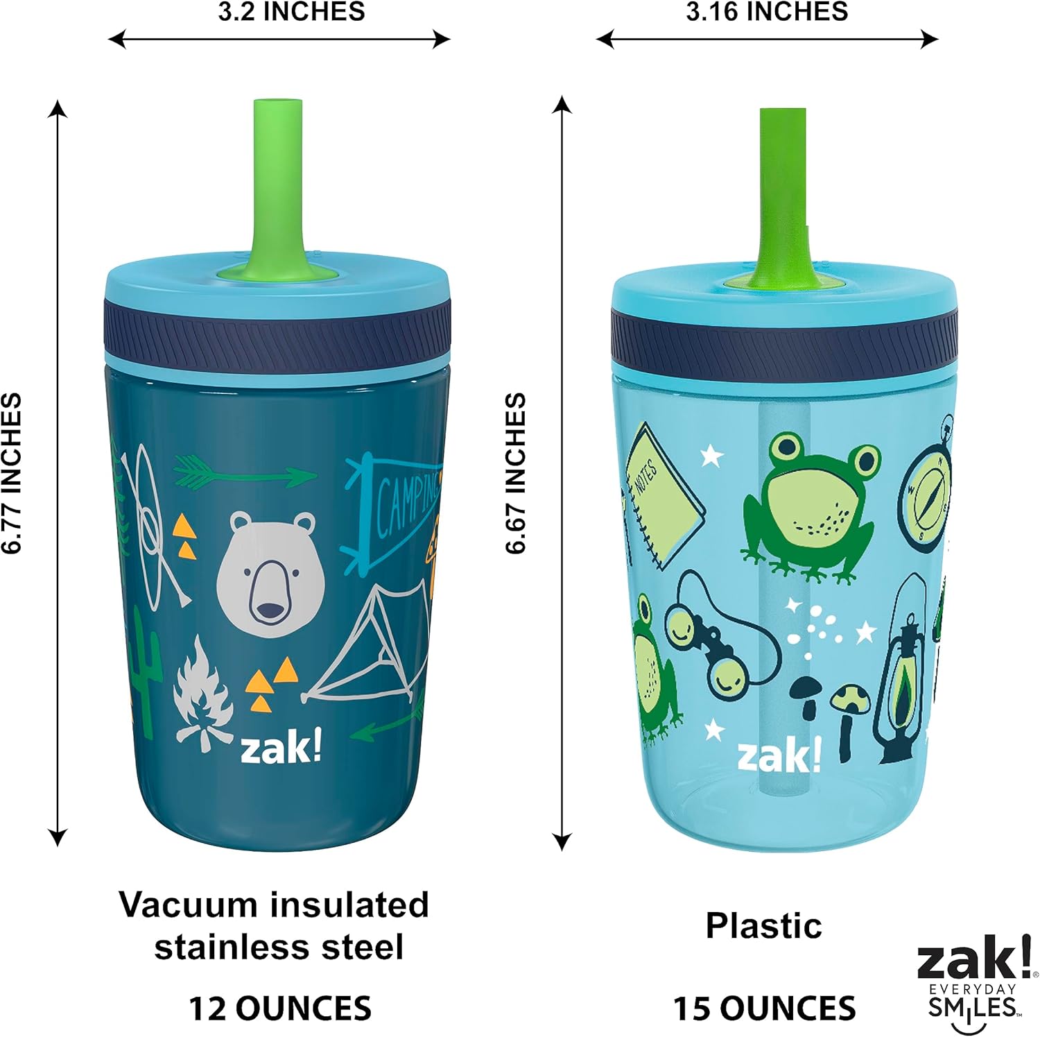 Zak Designs Kelso Tumbler Set 3pcs Leak-Proof with Straw