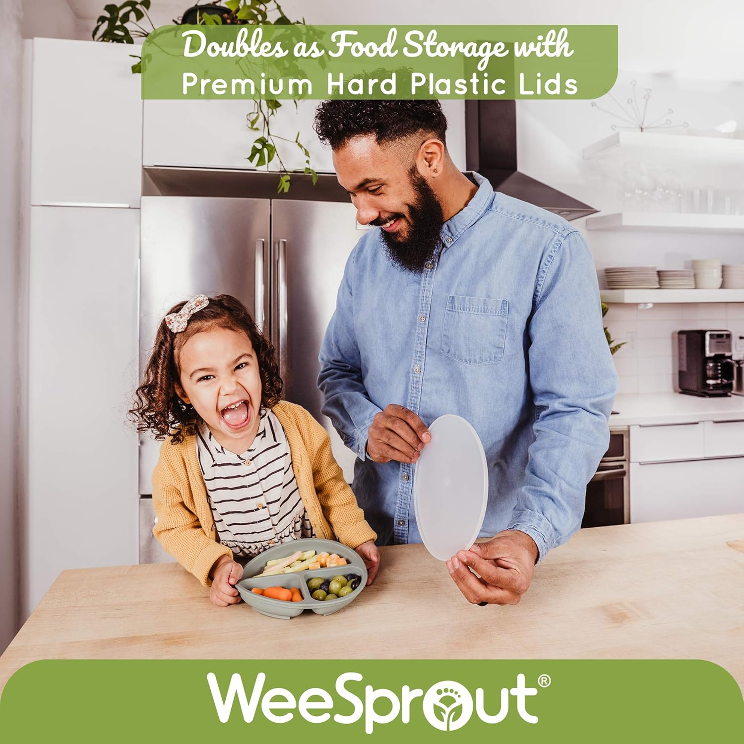 WeeSprout 3 Pack Silicone Plates with Lids for Babies and Toddlers