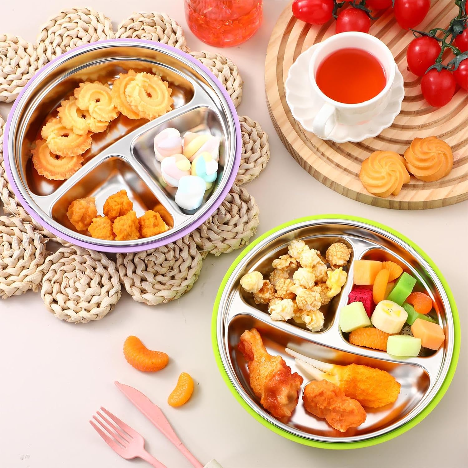Nuogo 2 Pcs Stainless Steel Baby Plates with Suction and Silicone Shell 1