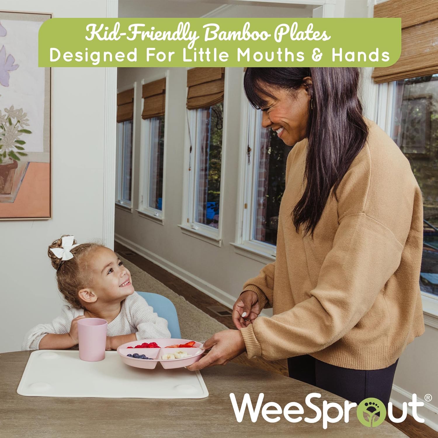 WeeSprout Set of 4 Bamboo Plates for Kids