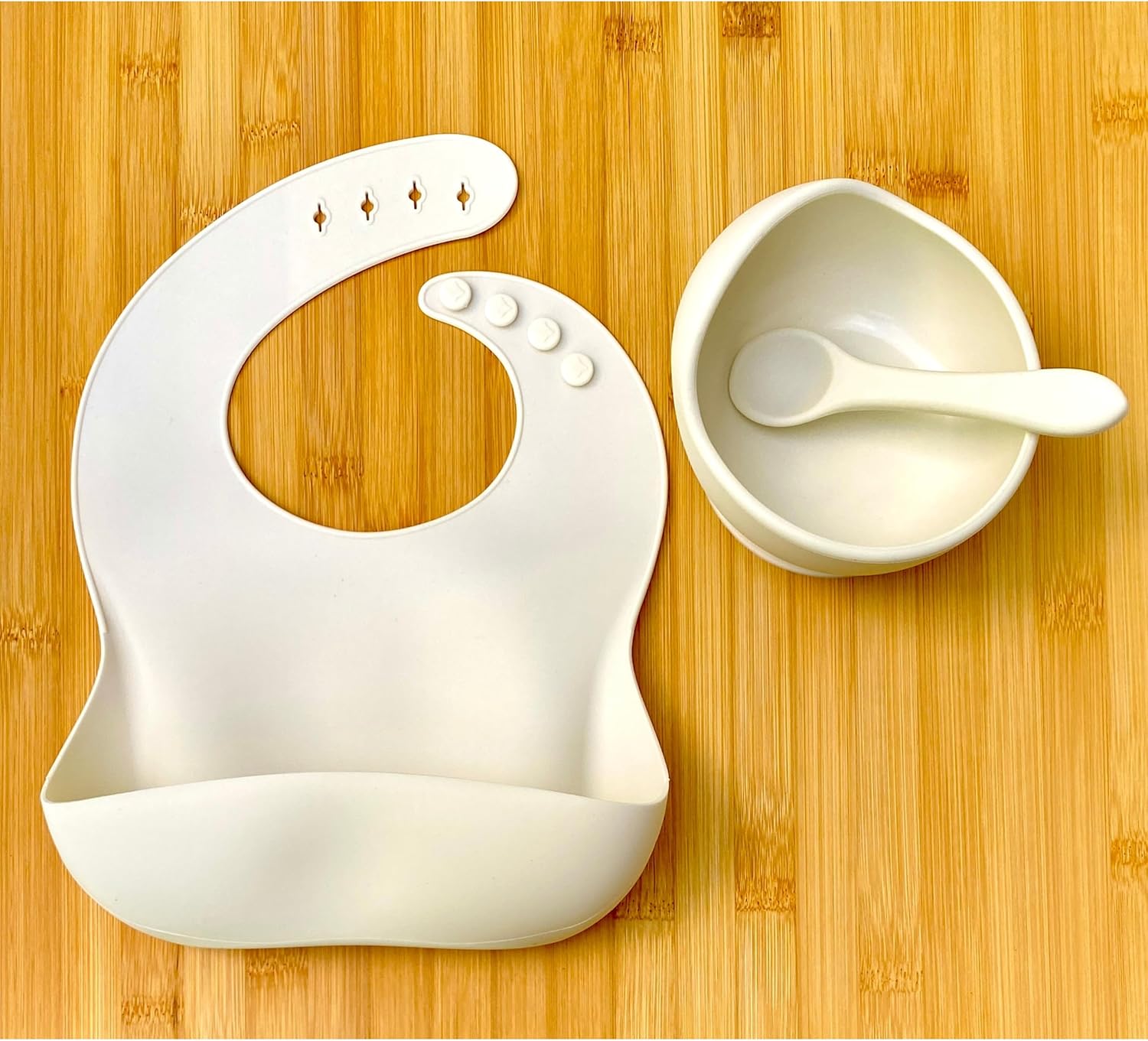 OMOBABY 8 Pcs Food Grade Silicone Baby Feeding Set Pearl White Oatmeal