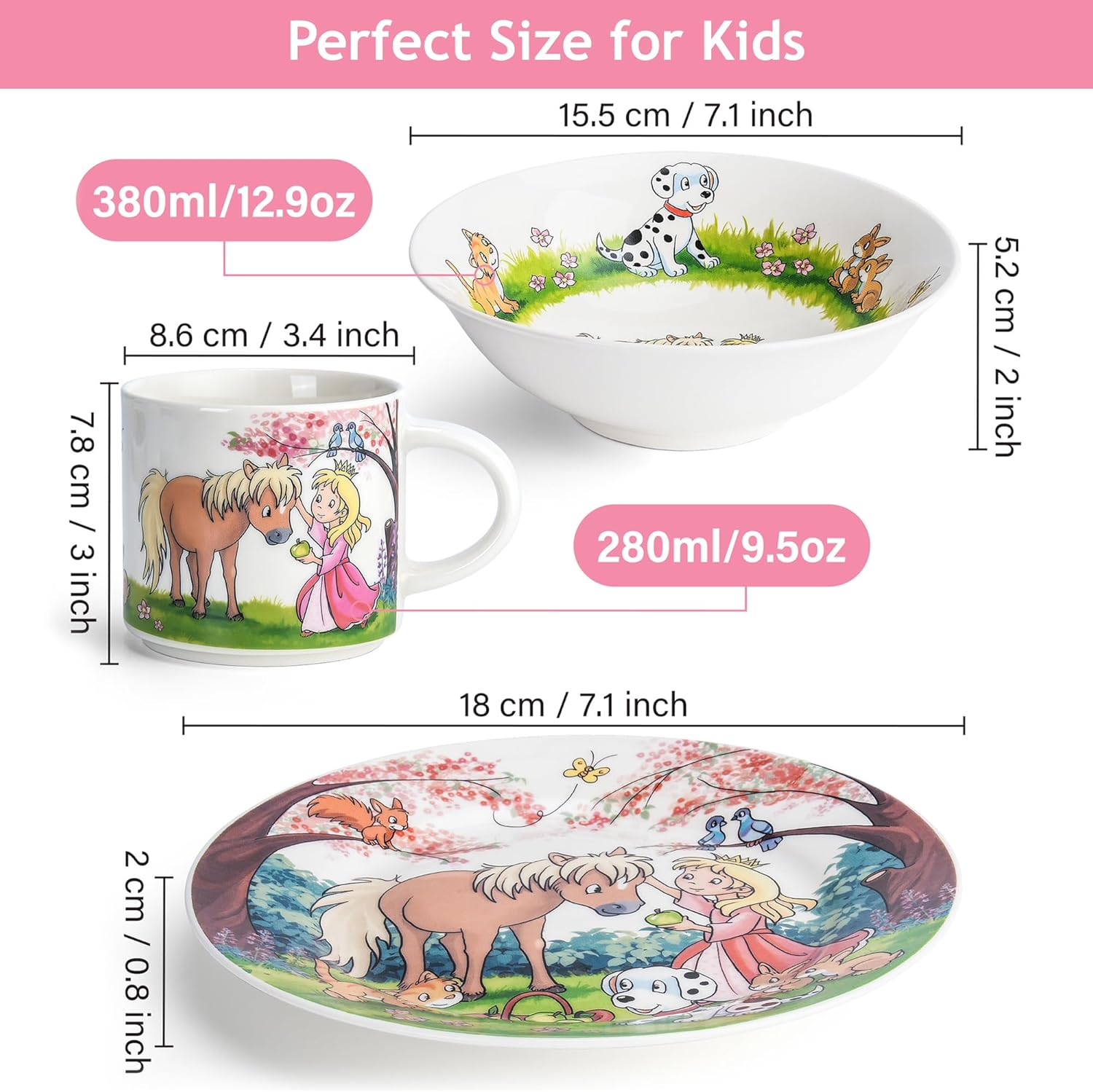 MIAMIO Set of 3 Kids Dinnerware Set - Princess Design