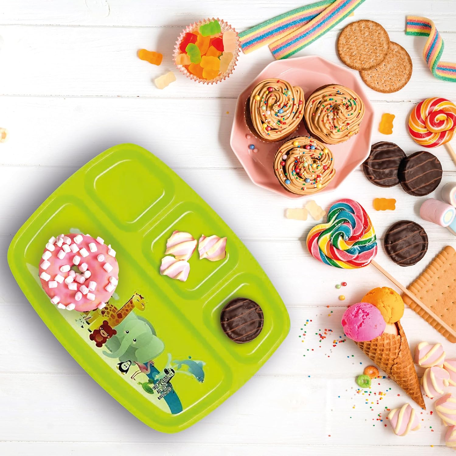 PLASKIDY Toddler Plates with Dividers Set of 4 1