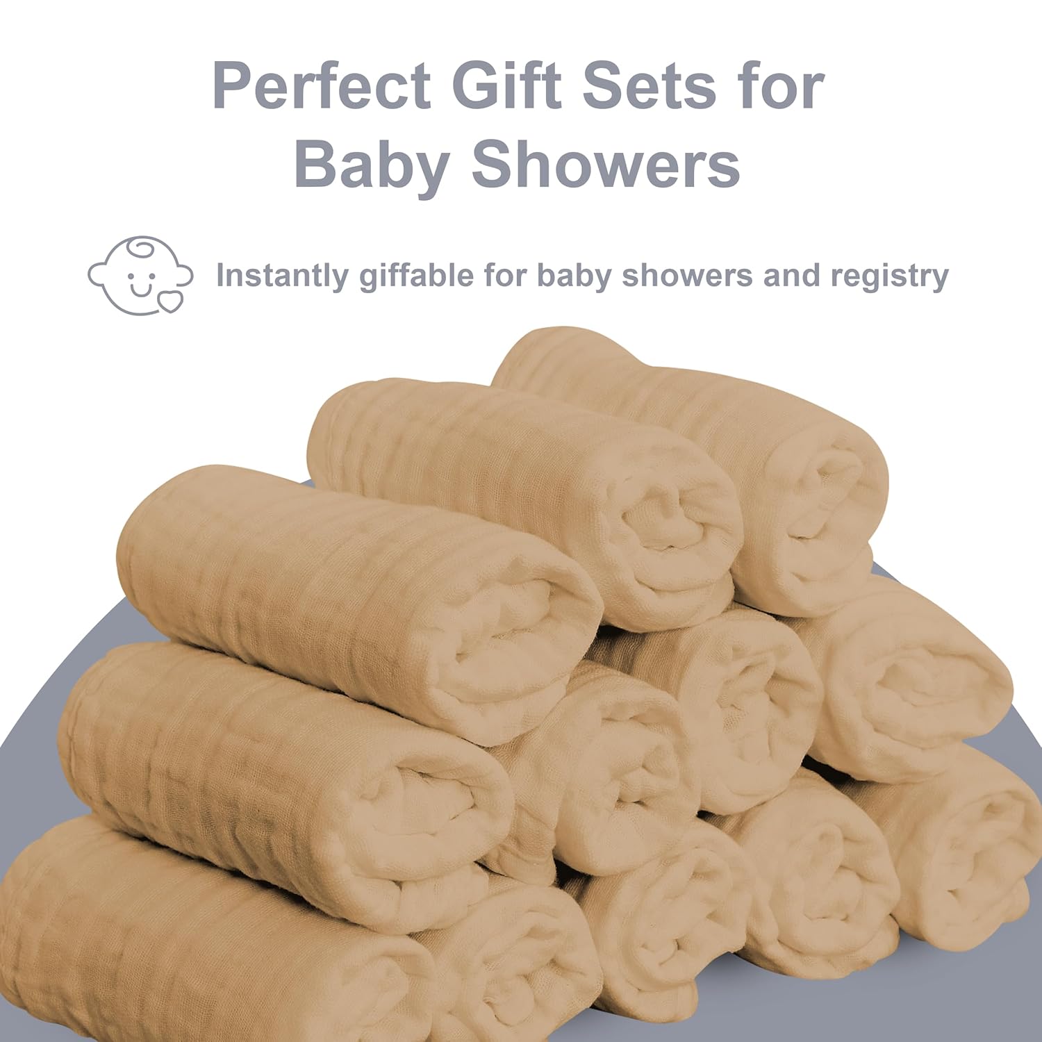 SWEET DOLPHIN 12 Pack Soft Baby Muslin Washcloths - 10x10 Brown