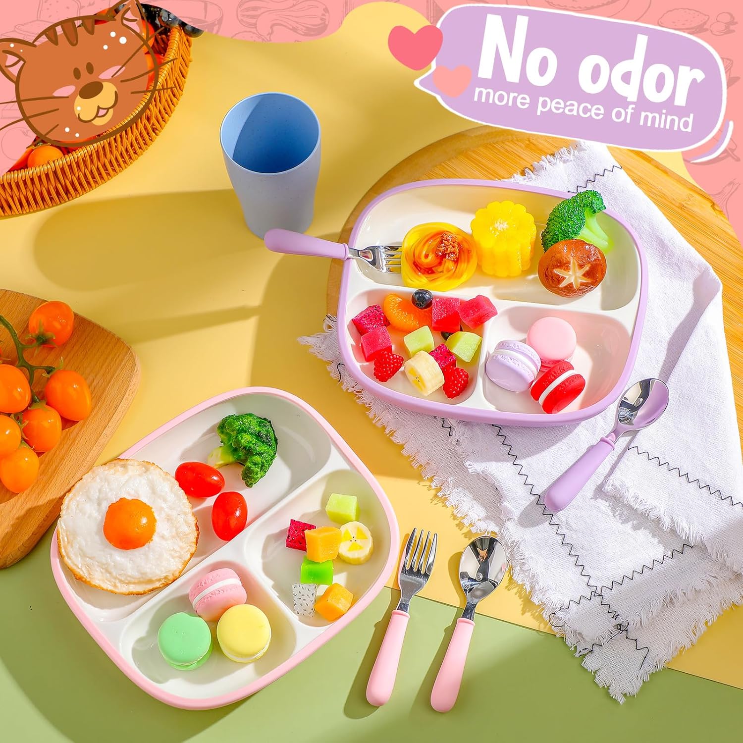 Teenyyou 2 Pcs Porcelain Plates with Silicone Sleeves for Toddlers