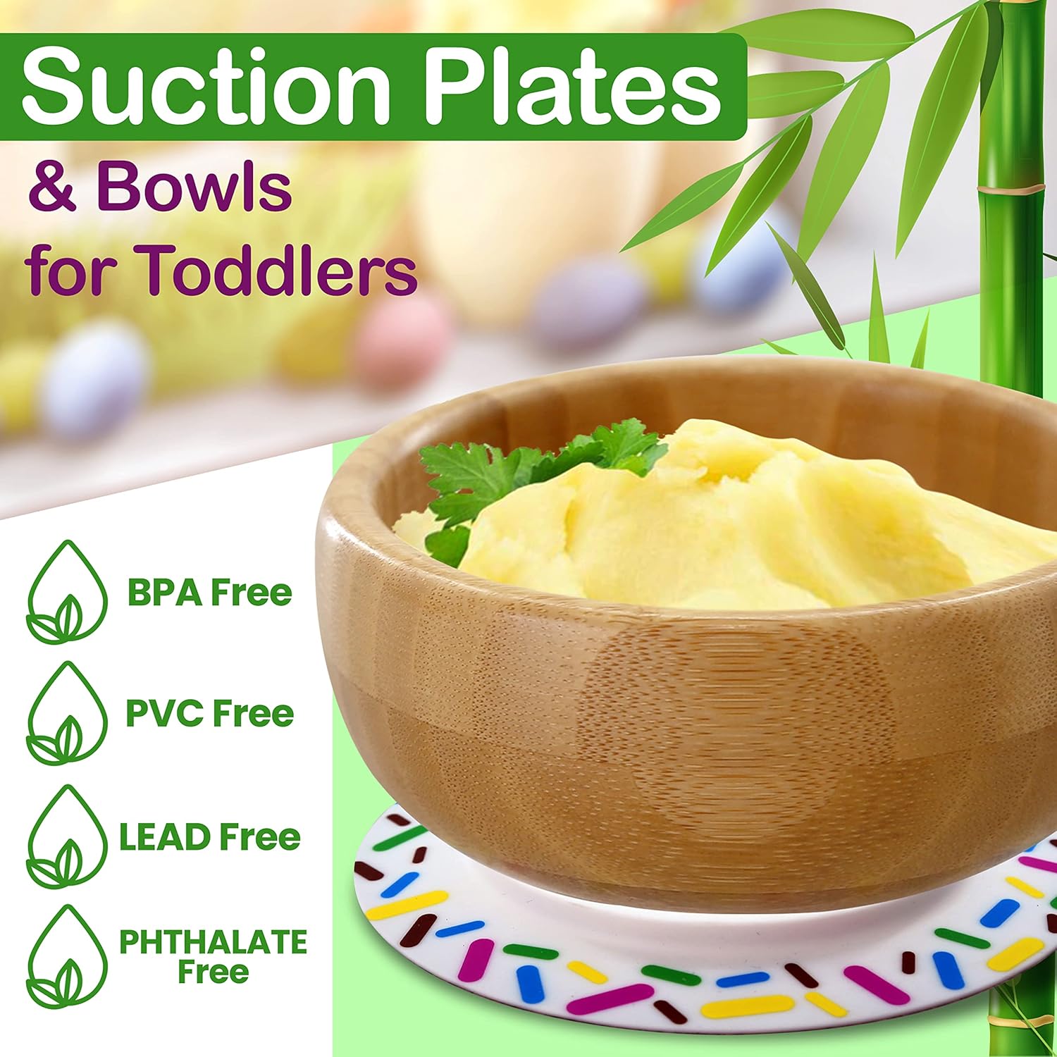 NutriChef Bamboo Feeding Bowl with Spoon and Suction Base