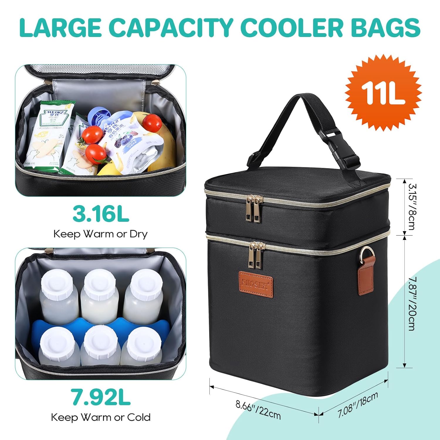 PIIOSER Insulated Breastmilk Cooler Bag with Ice Pack