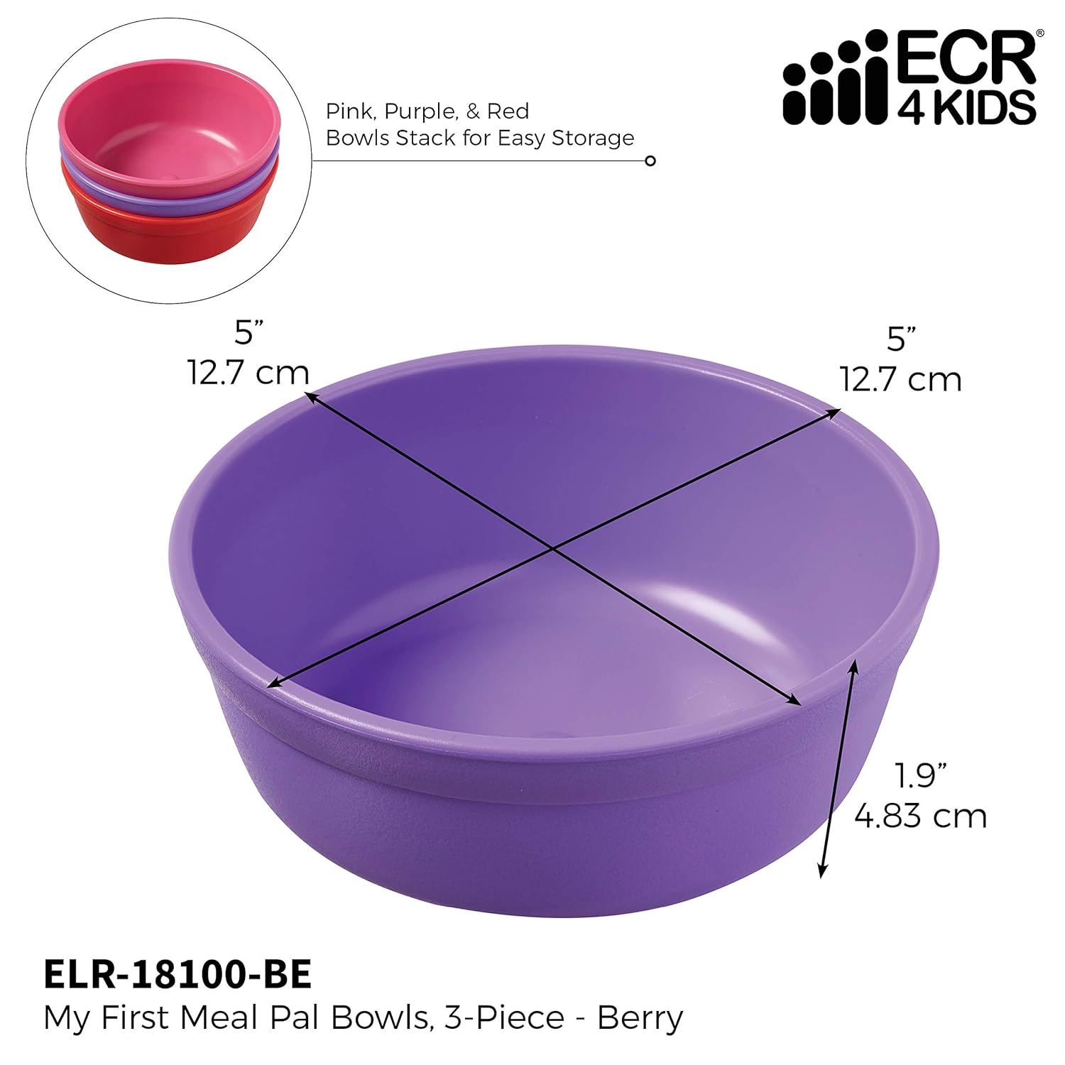 ECR4Kids ELR-18100-BE My First Meal Pal Snack Bowls 3-Pack Berry