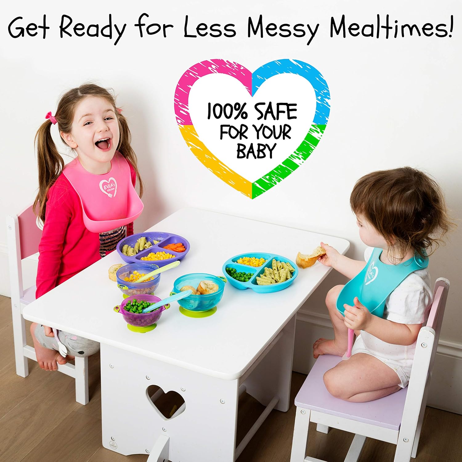 EVLAS Toddler Plates Bowls Set with Suction Base