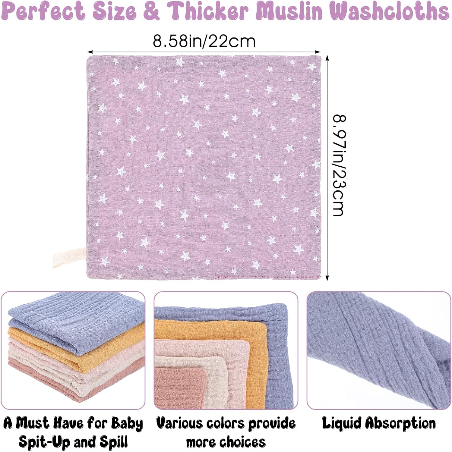 12Pcs Baby Muslin Washcloths Set for Newborn and Kids