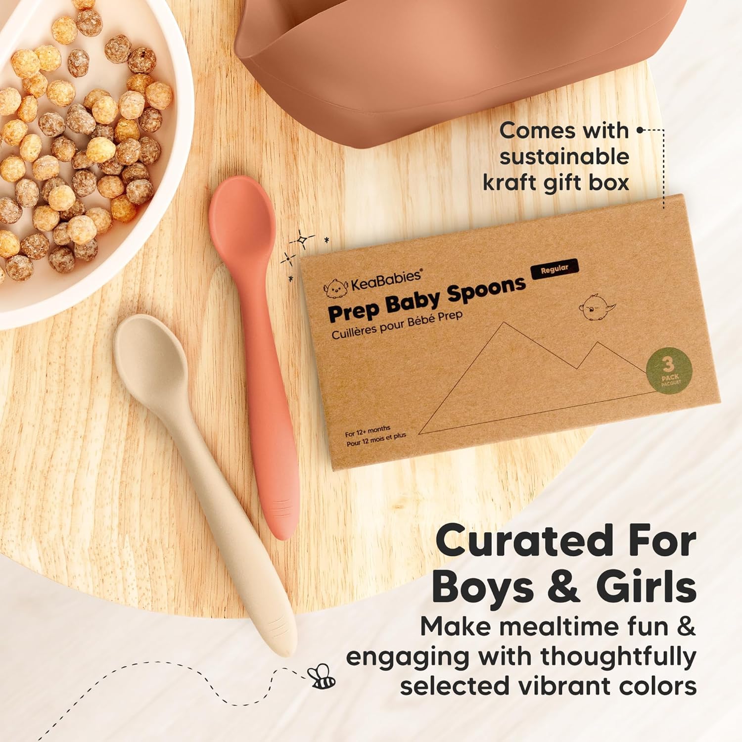 KeaBabies 3-Pack Silicone Baby Spoons for Self-Feeding