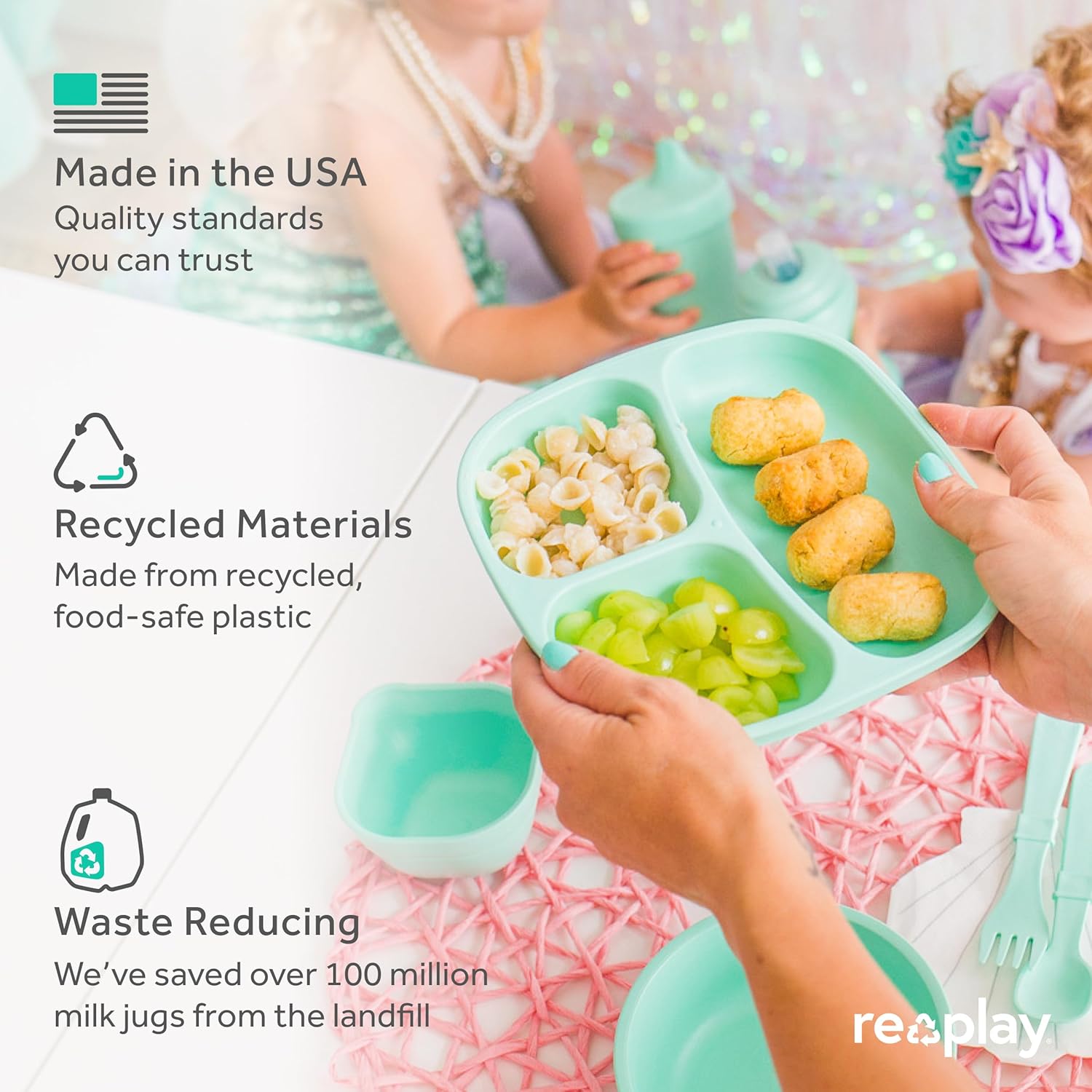 Re-Play Toddler Plates 3 Compartment Set - Dishwasher Safe Stackable Made in USA