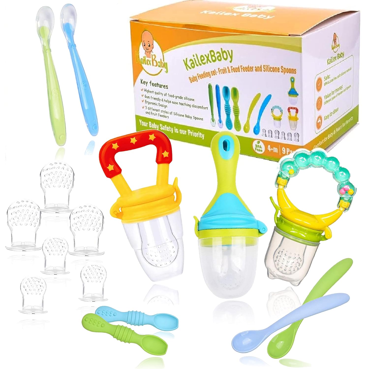 KAILEXBABY Baby Food Feeder with 18pcs Silicone Spoons