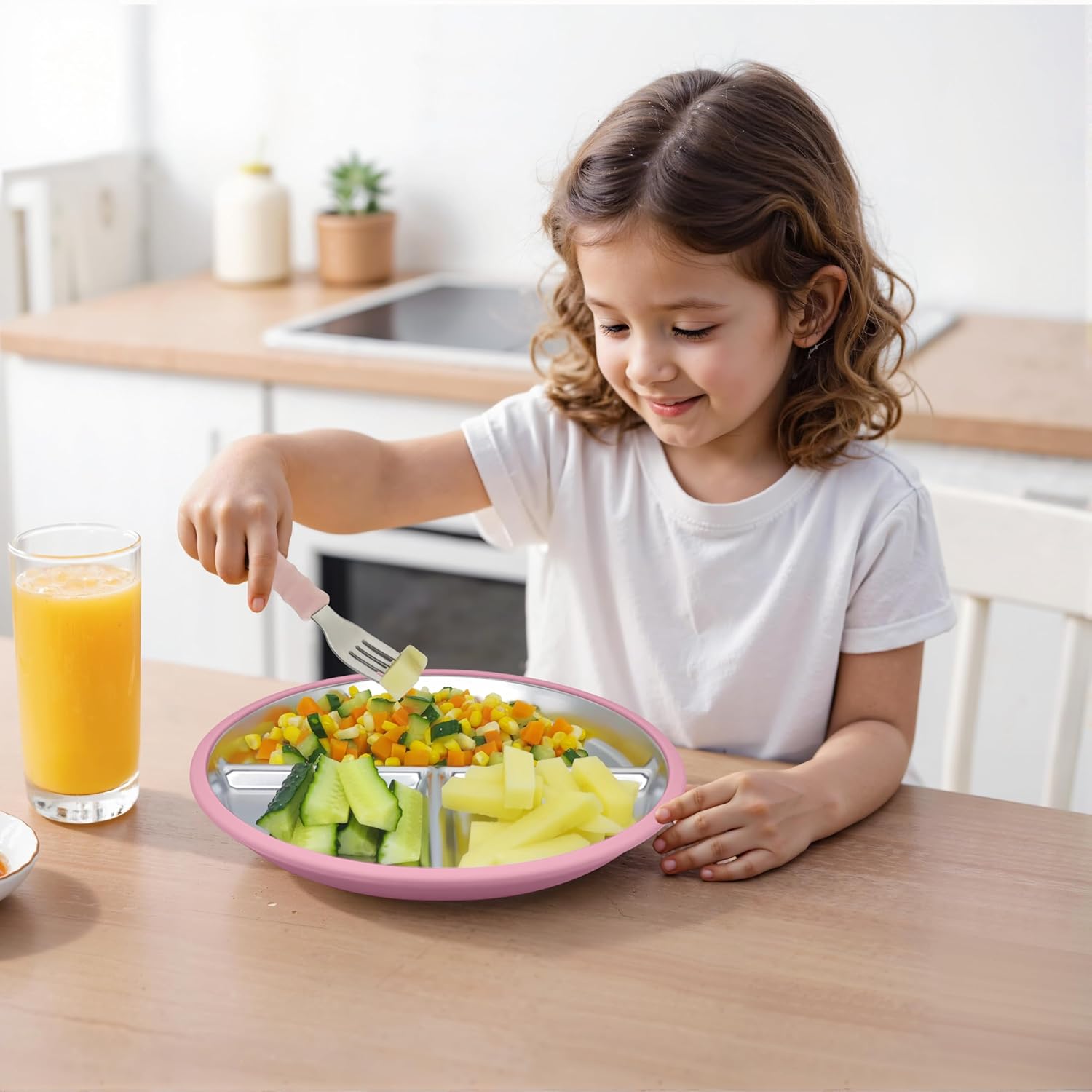 Munlinder 2 Pack Stainless Steel Baby Plates with Suction and Cutlery Set