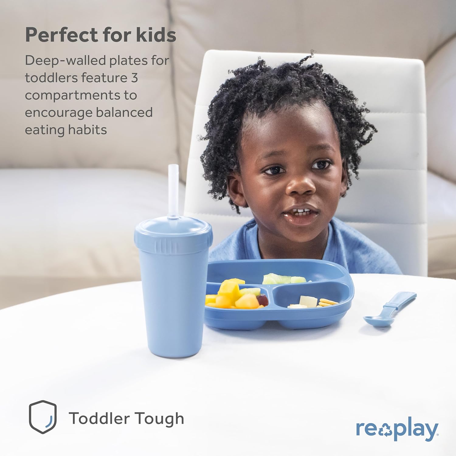 Re-Play Toddler Plates 3 Compartment Set - Dishwasher Safe Stackable Made in USA