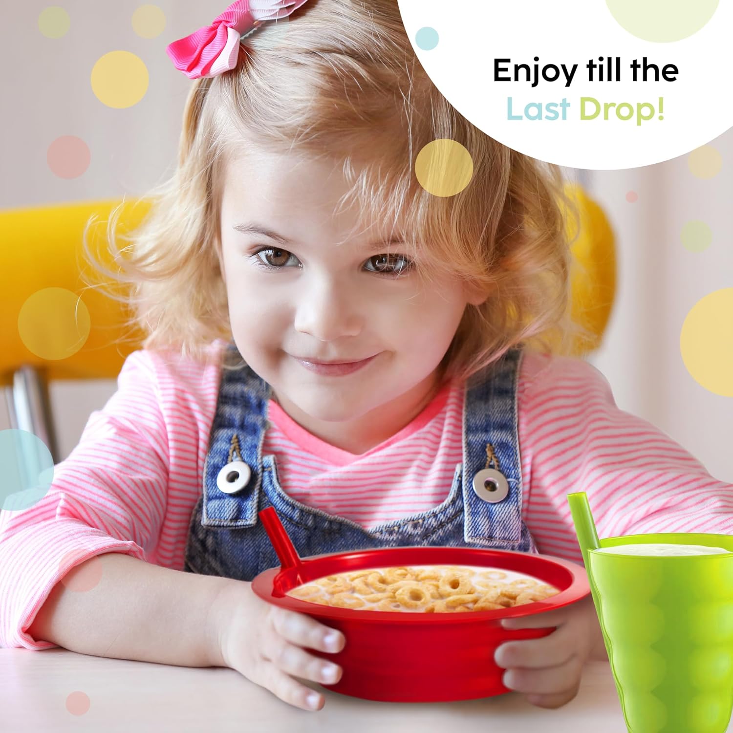 PLASKIDY Kids Cereal Bowls Straw Cups Set of 4