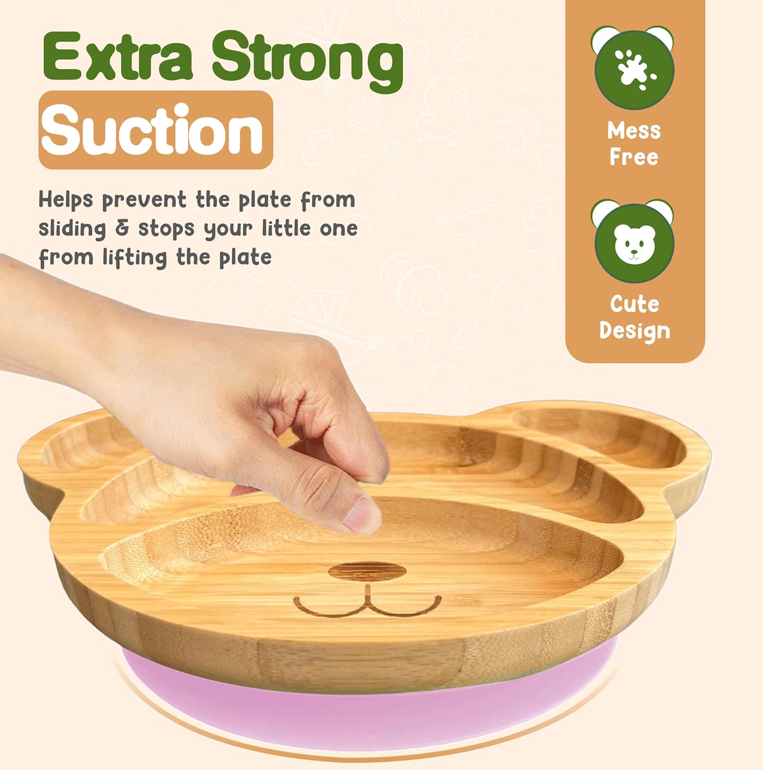 Bamboo Plates For Kids Pink Bear Design
