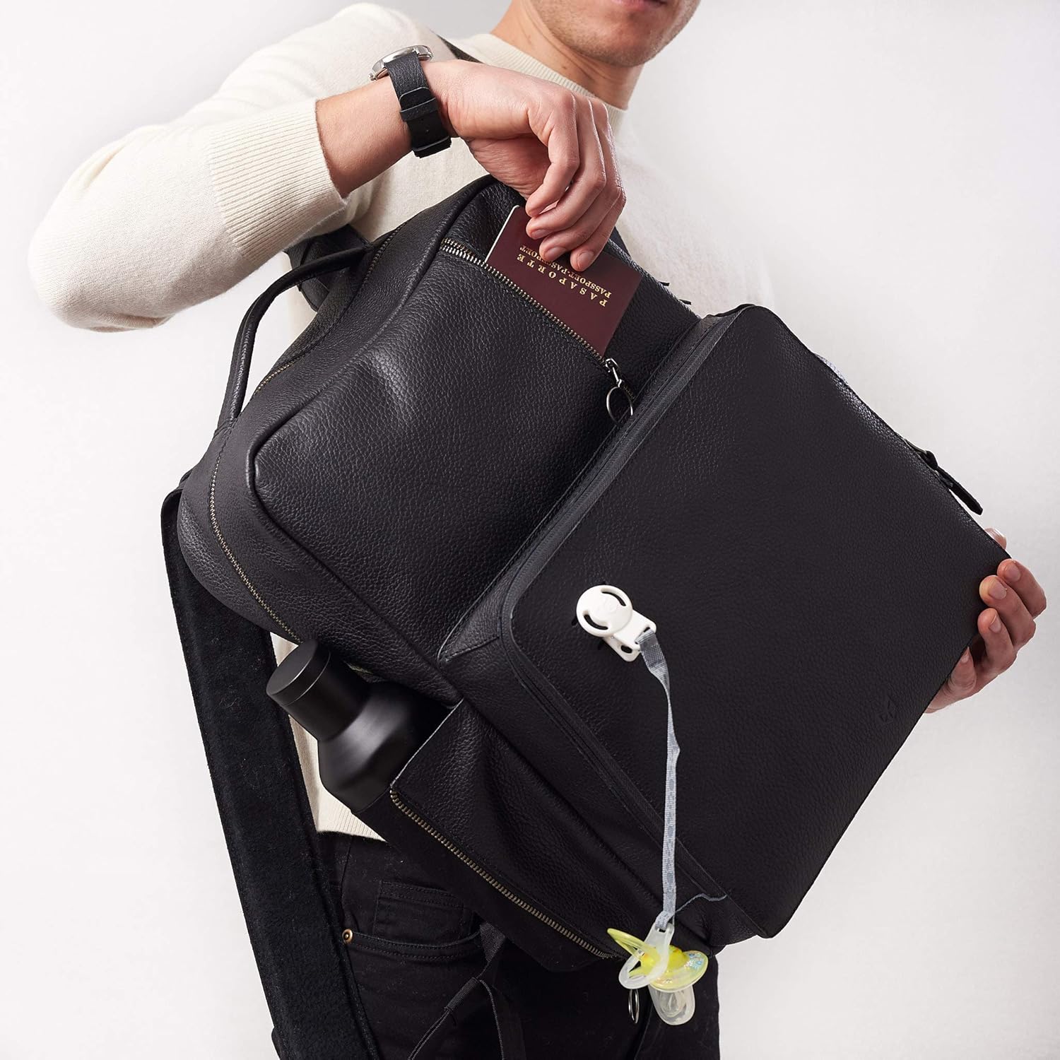 Capra Leather Black Diaper Bag Backpack