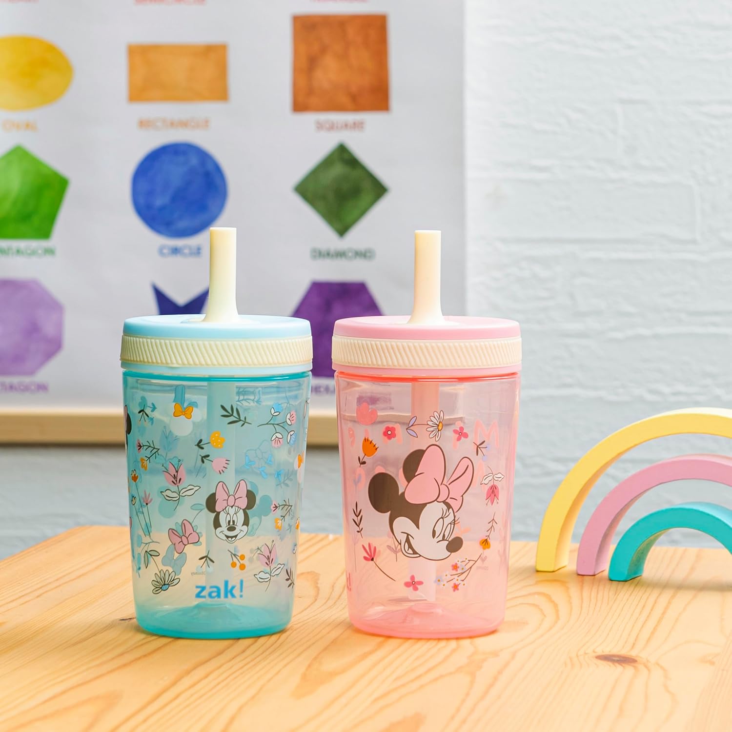 Zak Designs Disney Minnie Mouse 15oz Toddler Cups 2-Pack Durable Leak-Proof