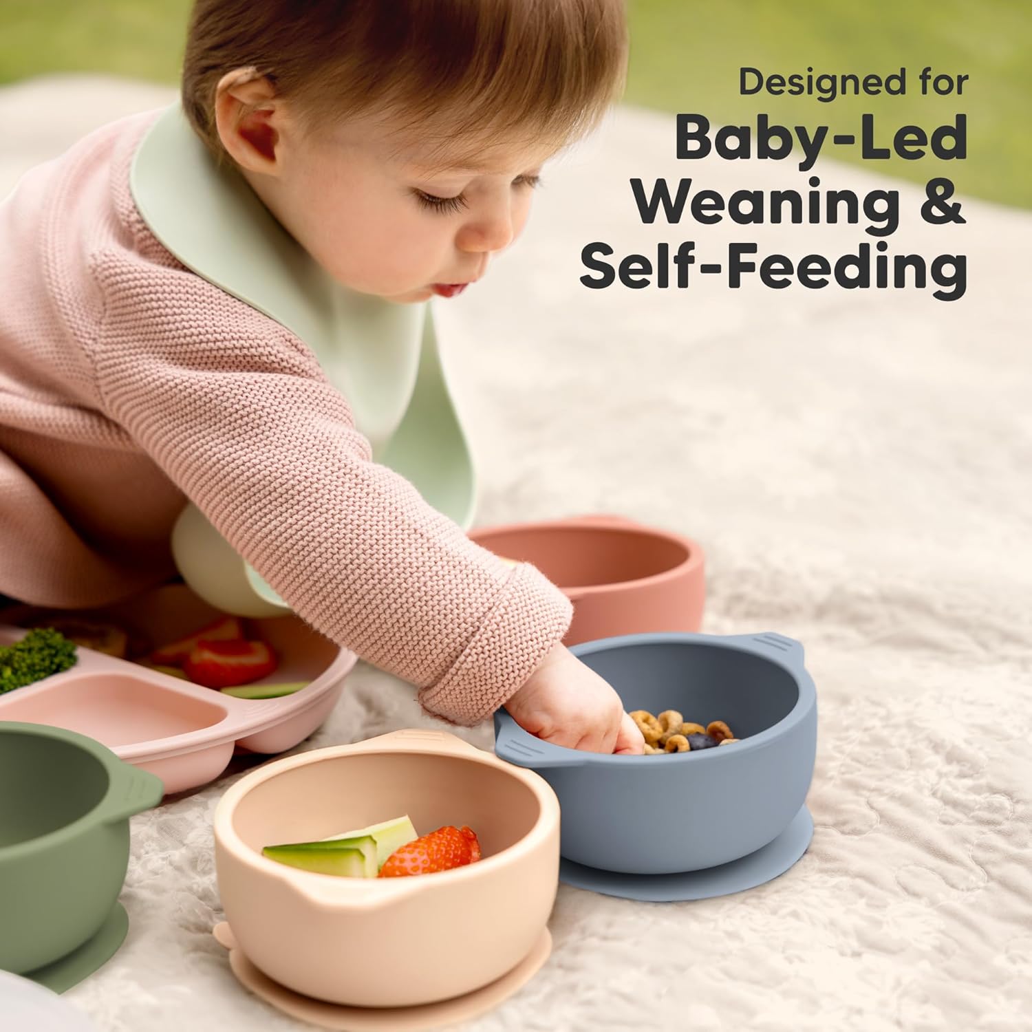 KeaBabies 2-Pack Suction Baby Bowls with Lids - BPA-Free Dishwasher Safe 1