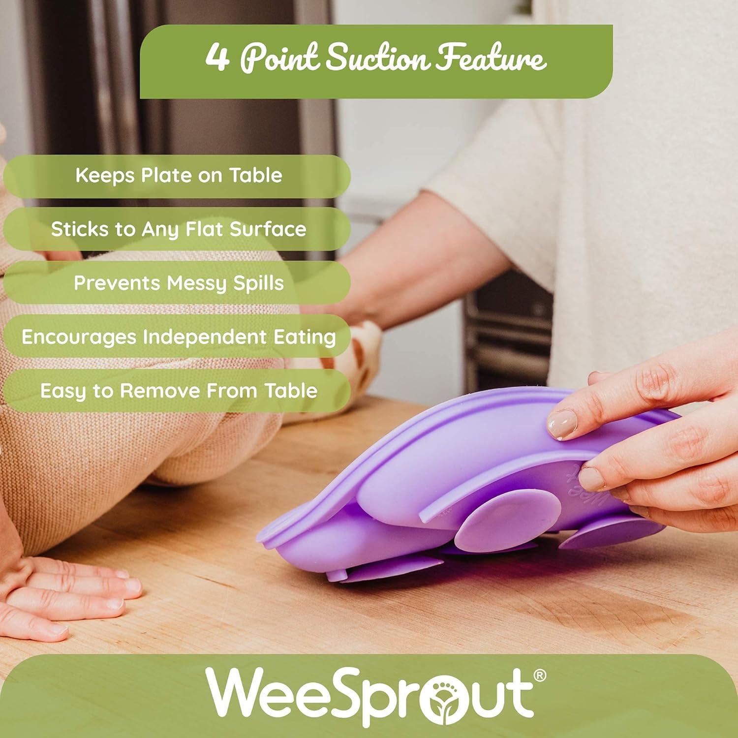 WeeSprout Suction Plates with Lids for Toddlers - 3 Pack