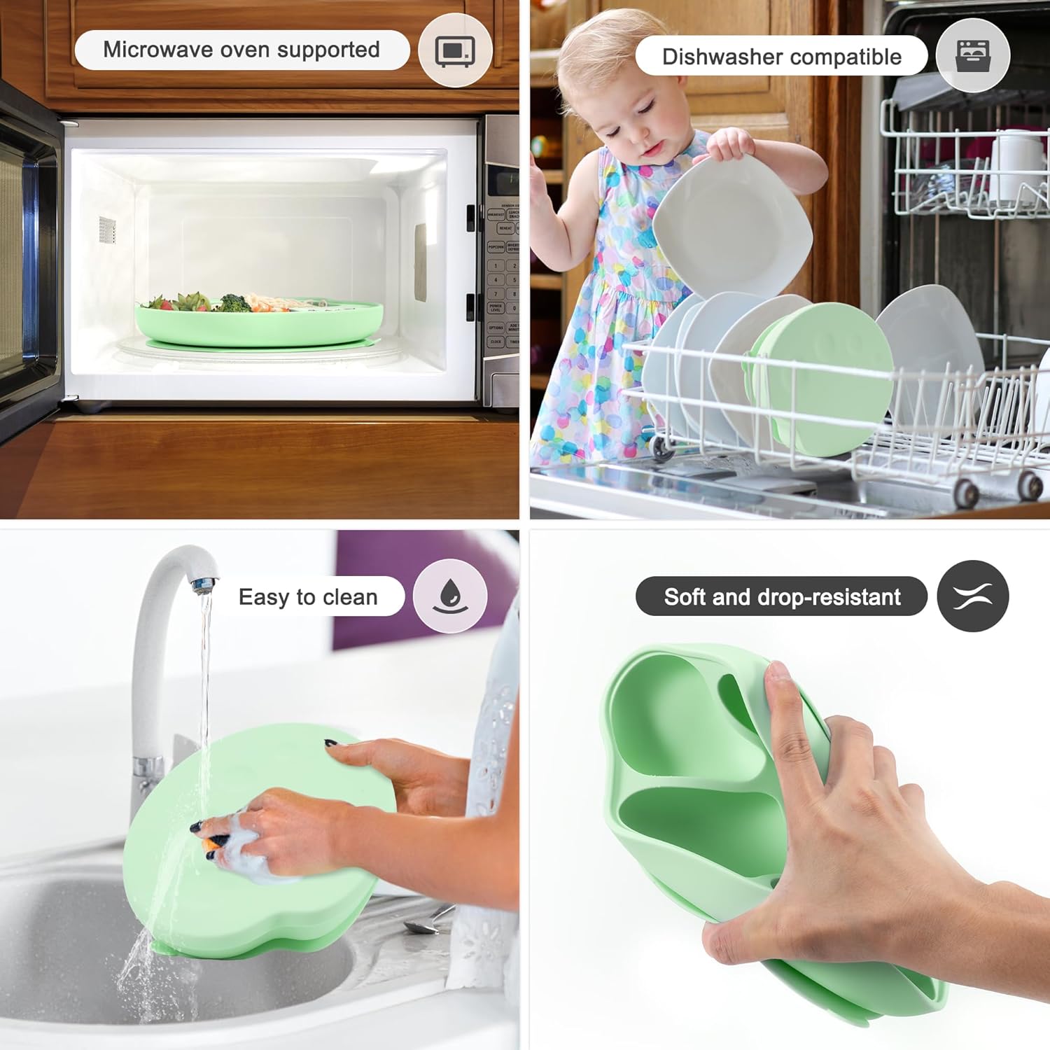 LiZhao Baby Suction Plates with Lids - Divided Design Toddler Plates