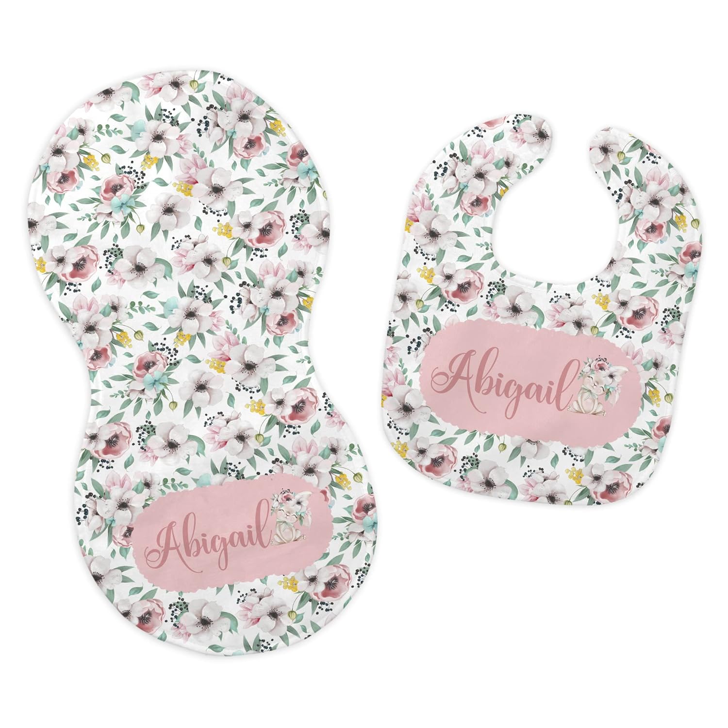 Personalized Baby Name Easter Bunny Feeding Cloth Set