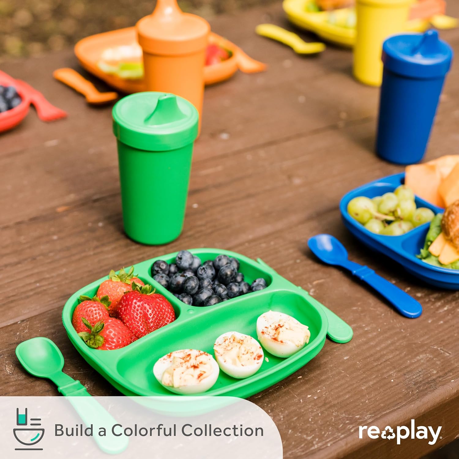 Re-Play Toddler Plates 3 Compartment Set - Dishwasher Safe Stackable Made in USA