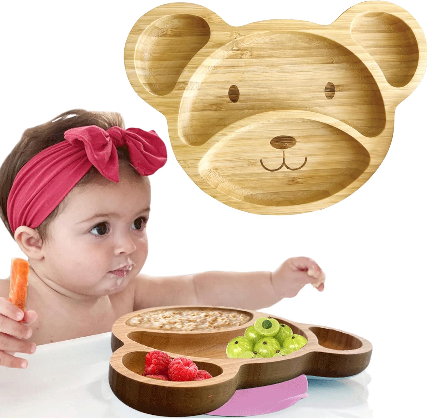 Bamboo Plates For Kids Pink Bear Design