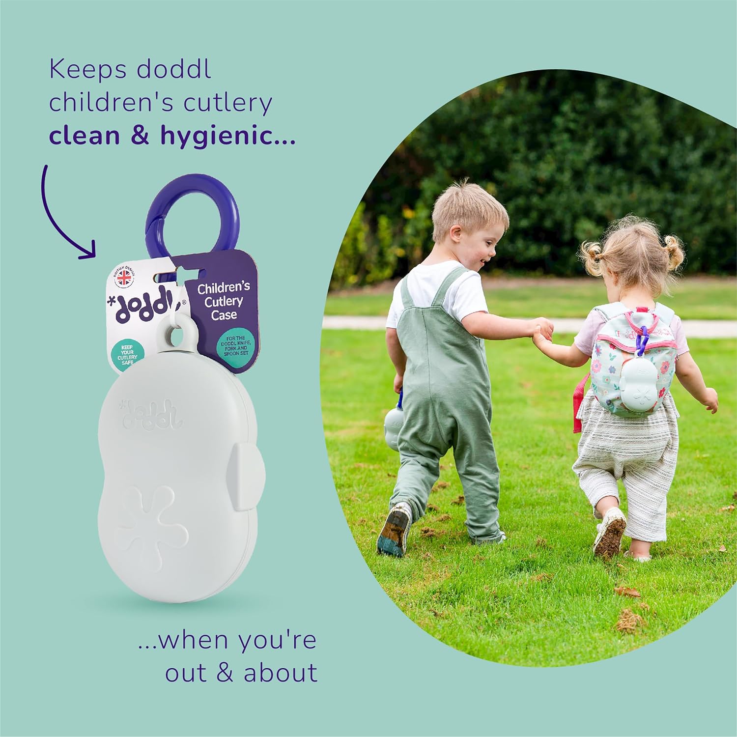 Doddl Toddler Travel Utensil Case - Dishwasher Safe Clips to Bags Strollers