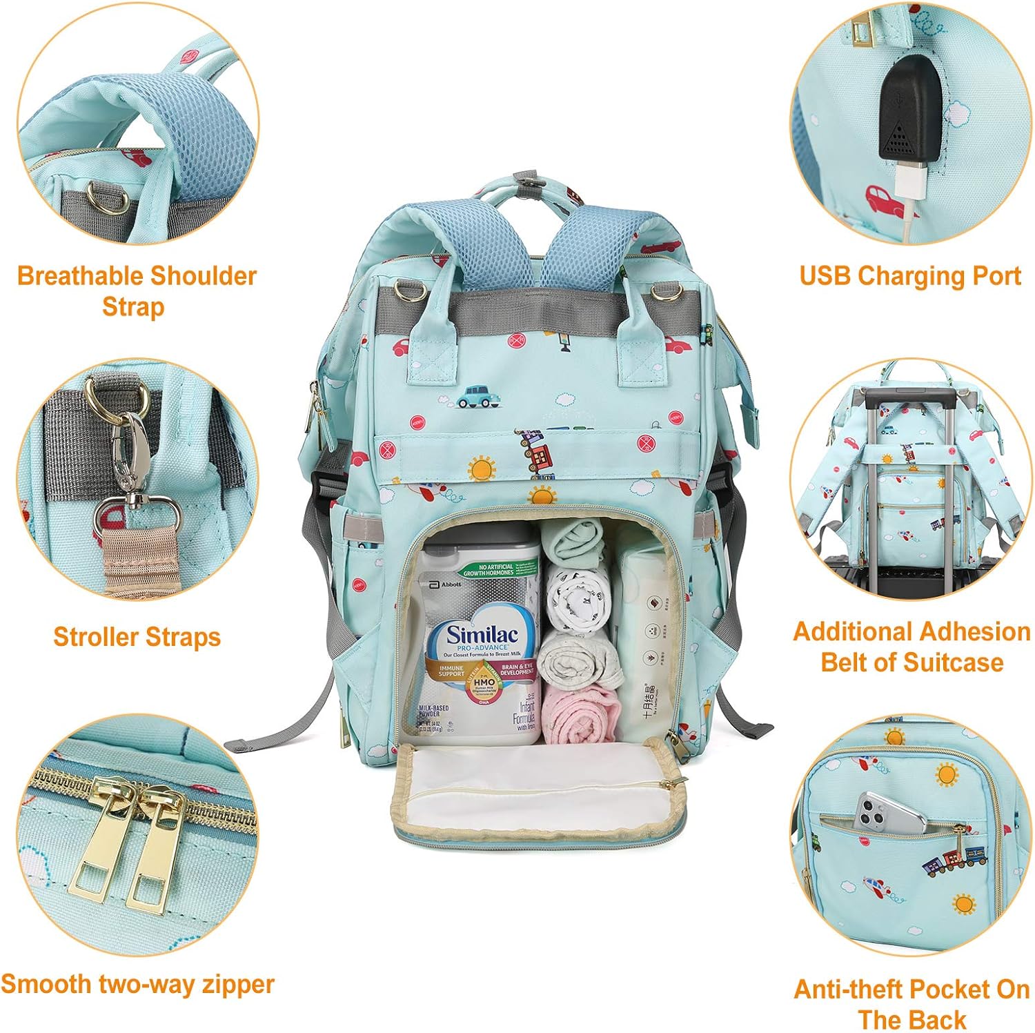 Camillemma Diaper Backpack with USB Charging Port