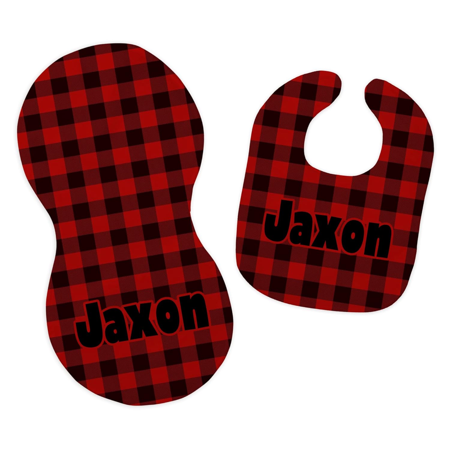 Personalized Baby Boys Name Red Buffalo Plaid Feeding Cloth